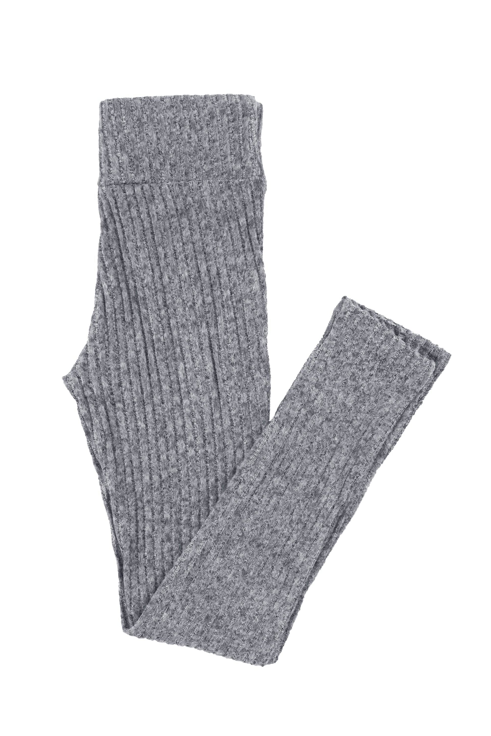 Dark Grey Wide Waistband Ribbed Textured Knit Leggings - IntuitiveEncBoutique