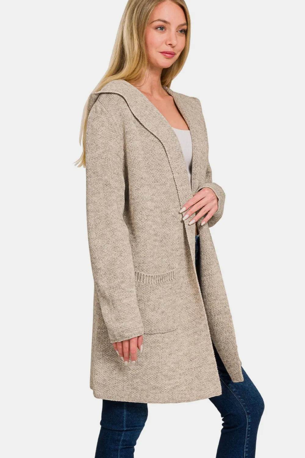 Zenana Hooded Open Front Sweater Cardigan - IntuitiveEncBoutique