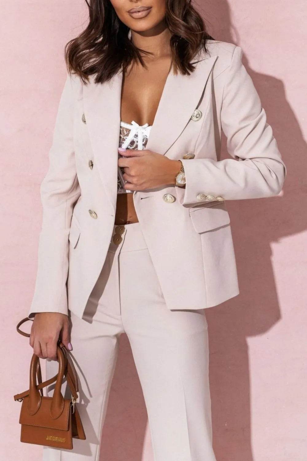 Full Size Lapel Collar Long Sleeve Blazer and Pants Set Plus Size - IntuitiveEncBoutique