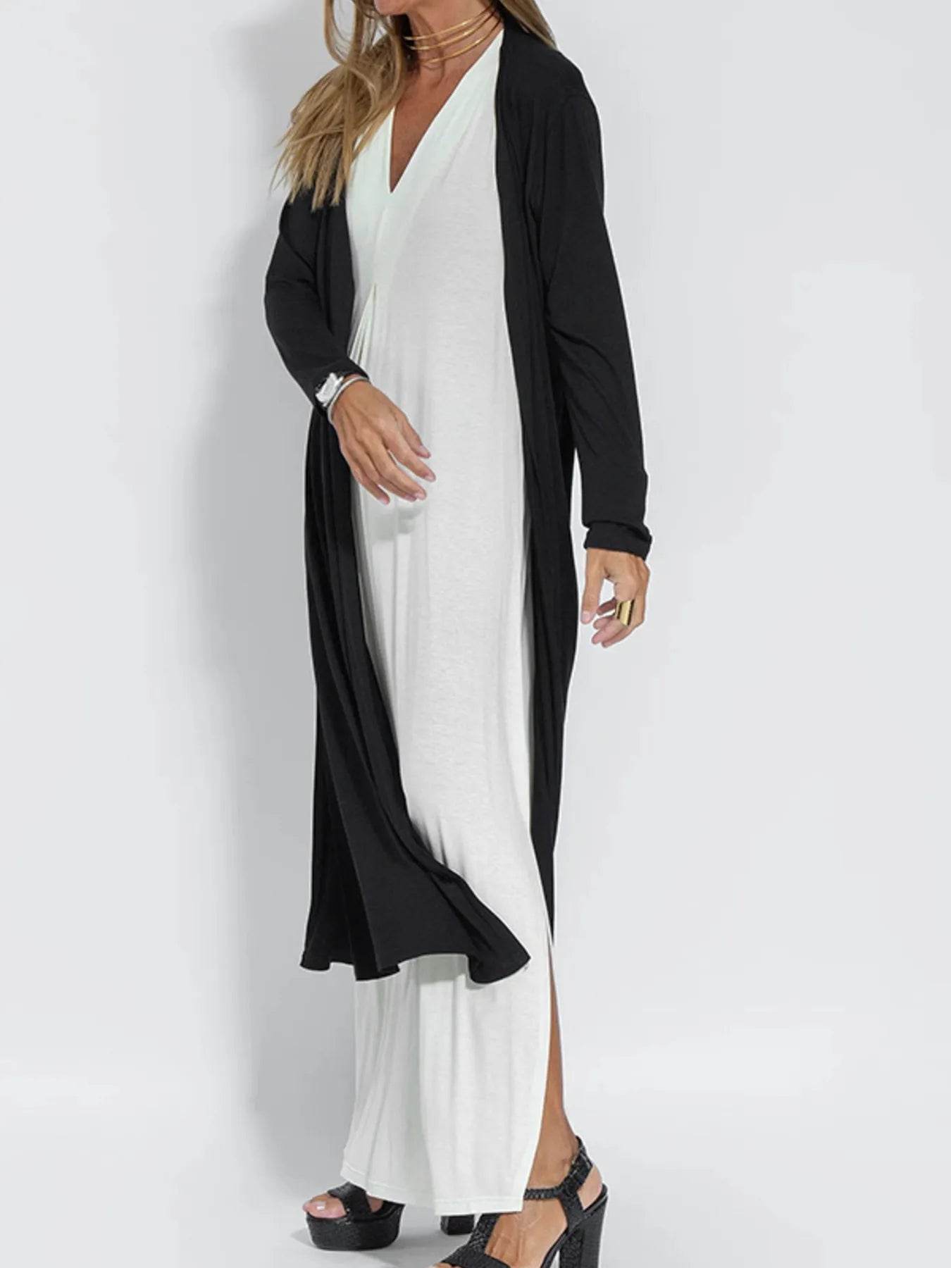 Full Size Open Front Side Slit Longline Cardigan Plus Size - IntuitiveEncBoutique