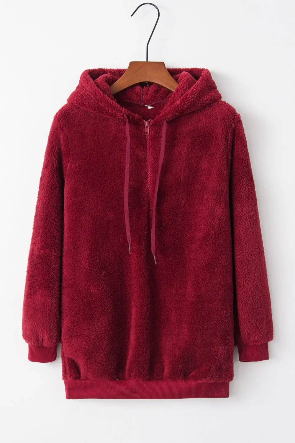 Full Size Quarter-Zip Drawstring Teddy Hoodie - IntuitiveEncBoutique