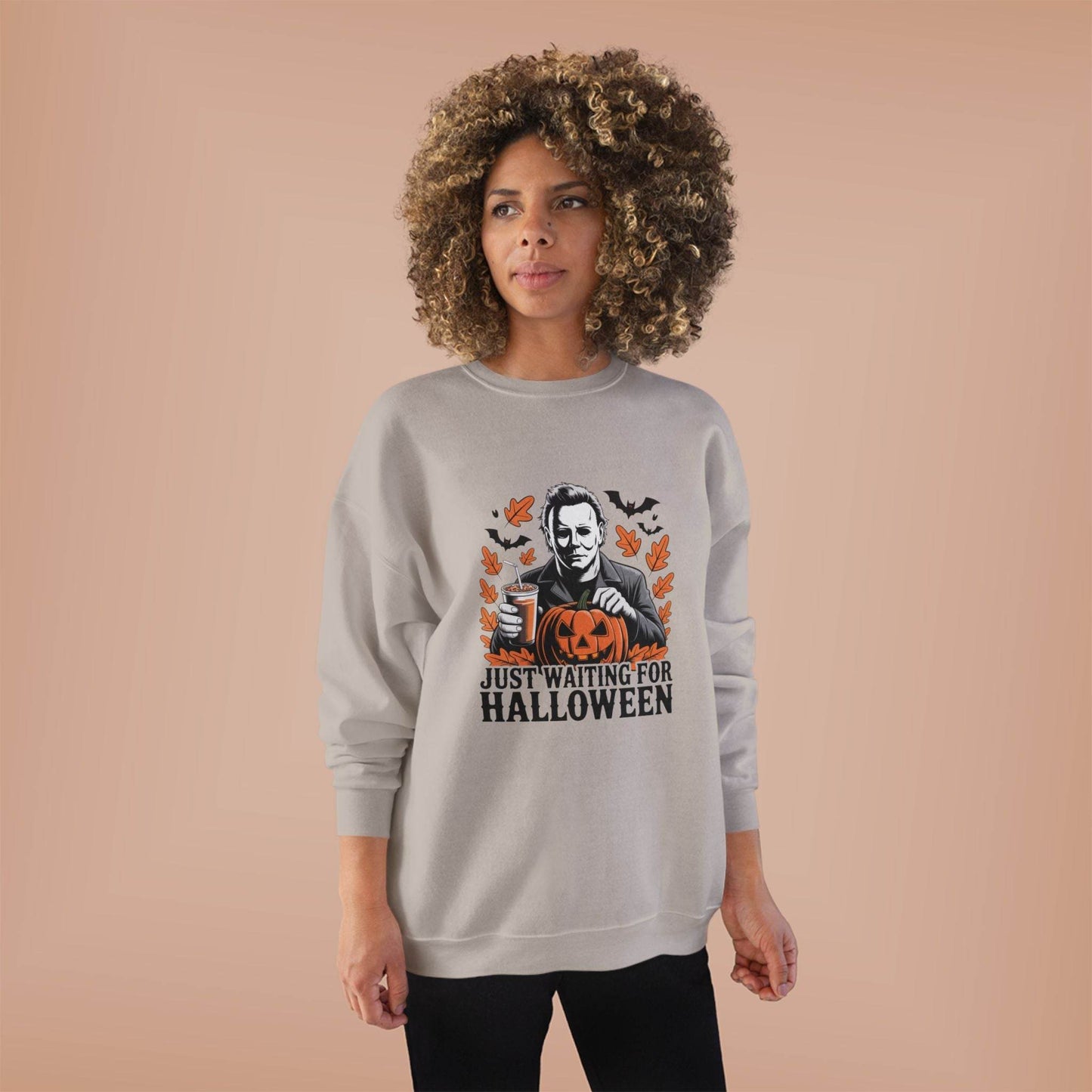 Halloween Sweatshirt - Just Waiting for Halloween | Unisex Crewneck Pullover, Fall Fashion, Halloween Gift, Cozy Sweater, Eco-Friendly Wear - IntuitiveEncBoutique