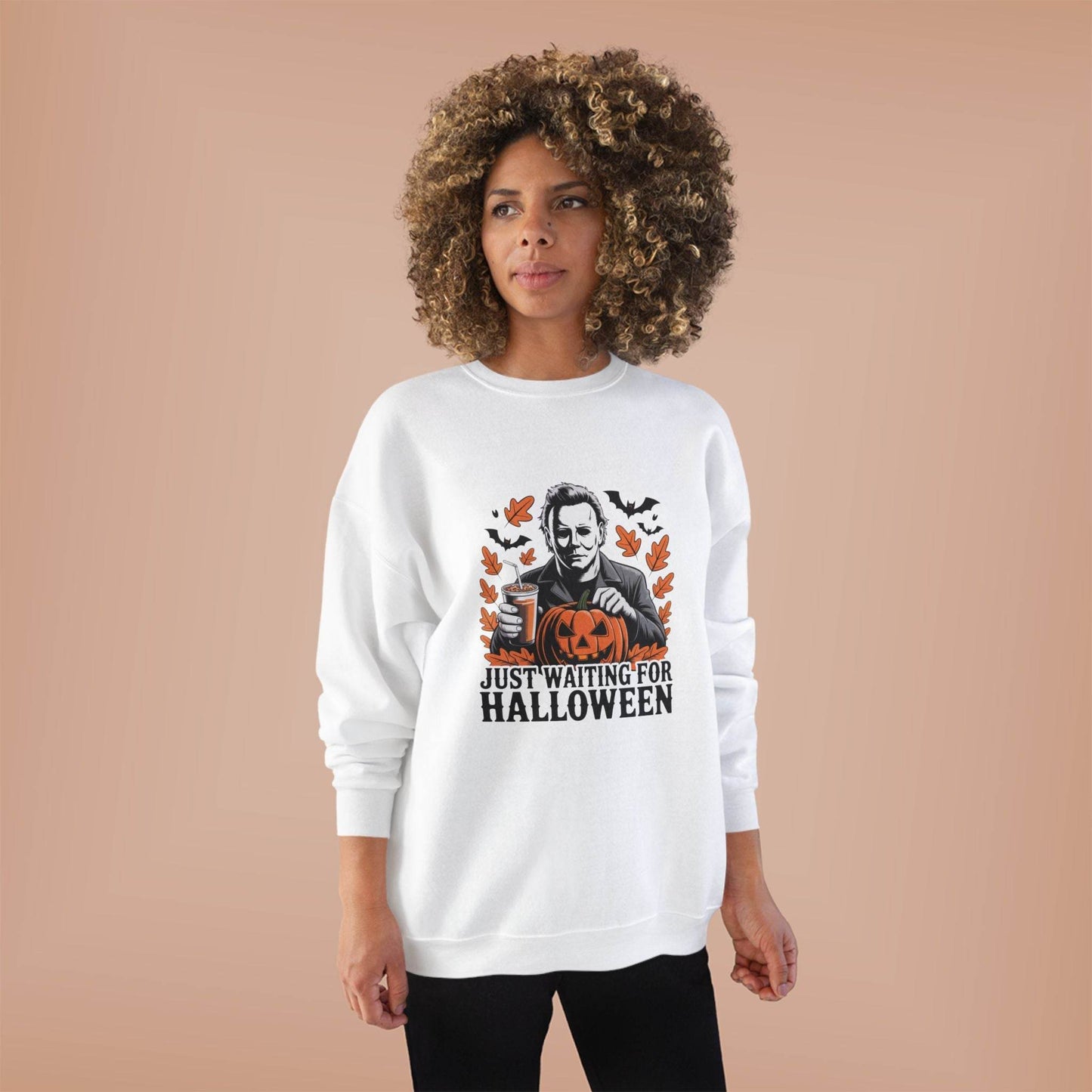 Halloween Sweatshirt - Just Waiting for Halloween | Unisex Crewneck Pullover, Fall Fashion, Halloween Gift, Cozy Sweater, Eco-Friendly Wear - IntuitiveEncBoutique