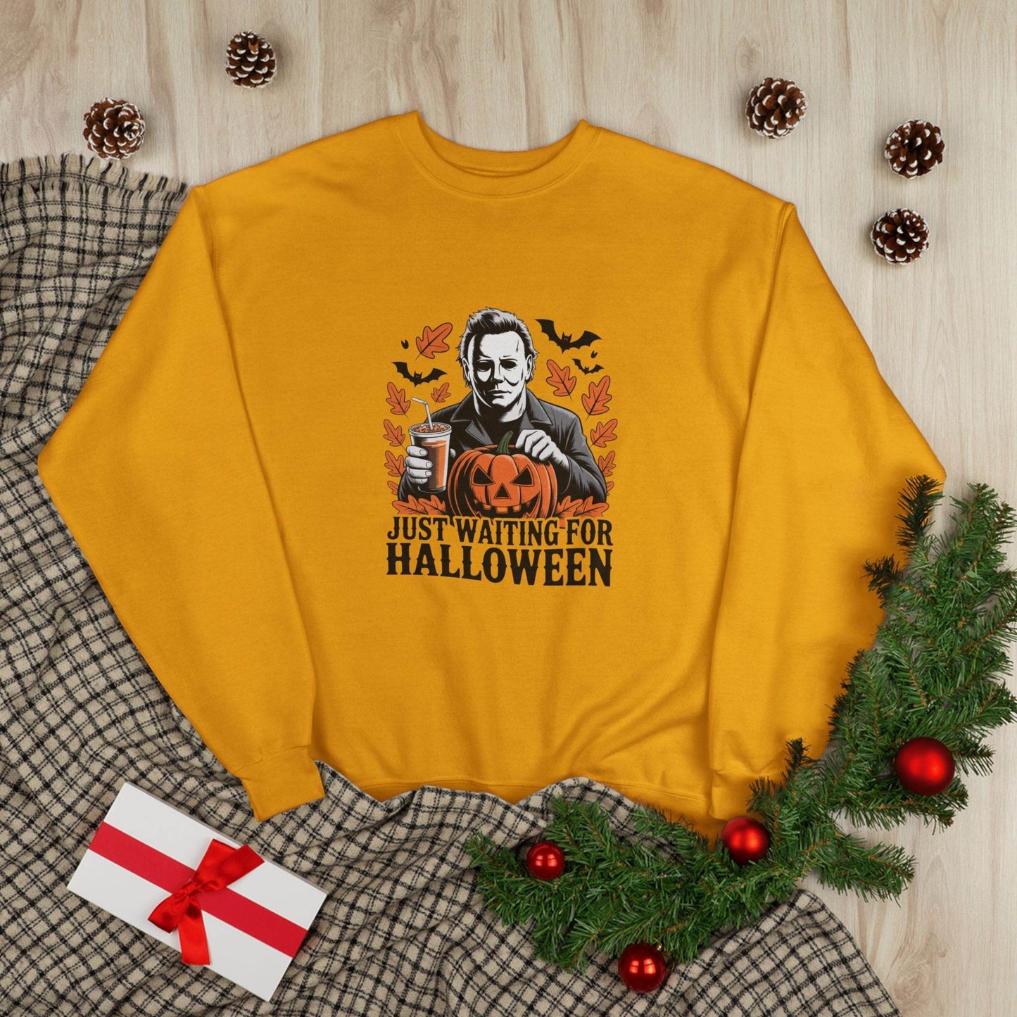 Halloween Sweatshirt - Just Waiting for Halloween | Unisex Crewneck Pullover, Fall Fashion, Halloween Gift, Cozy Sweater, Eco-Friendly Wear - IntuitiveEncBoutique