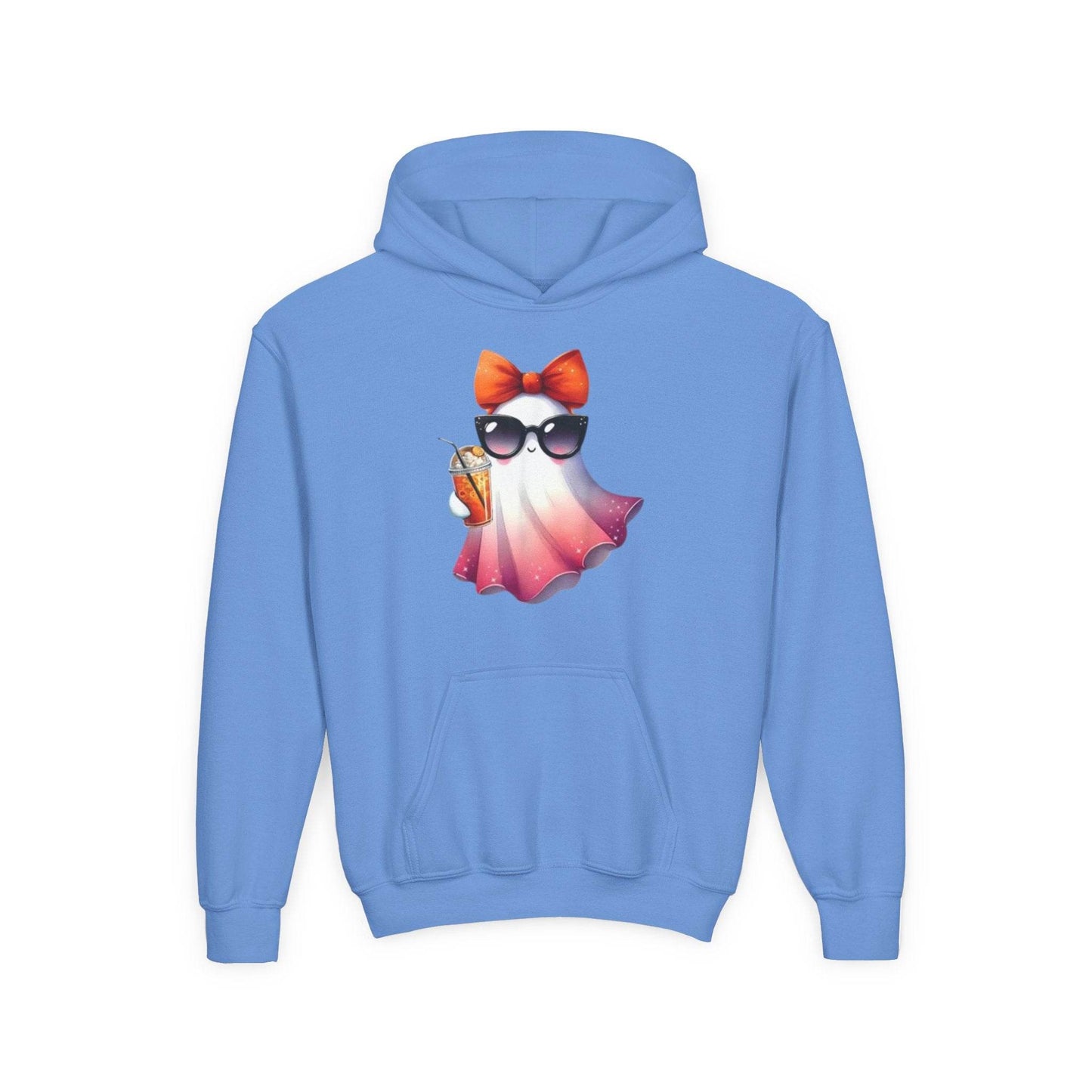 Youth Ghostly Glam Hoodie, Cute Ghost Design Sweatshirt, Halloween Apparel, Halloween Costume, Kids Hooded Sweatshirt - IntuitiveEncBoutique