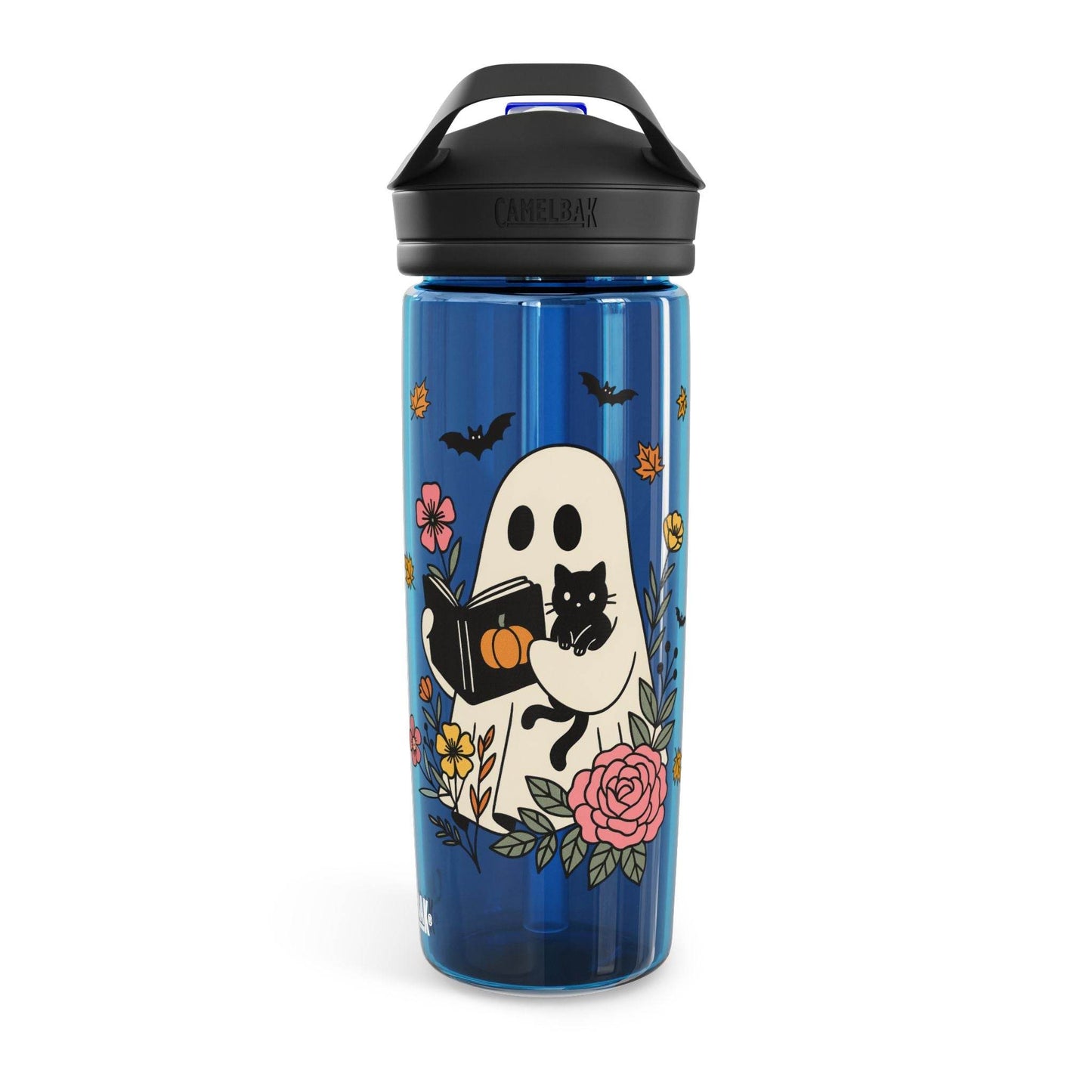 Halloween Ghost Water Bottle, Cute Halloween Drinkware, Eco-Friendly Bottle, Fall Hydration, Floral Ghost Design - IntuitiveEncBoutique