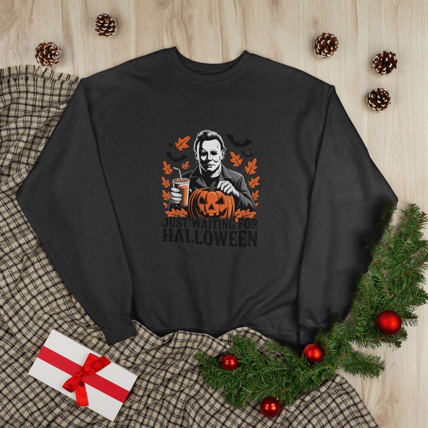 Halloween Sweatshirt - Just Waiting for Halloween | Unisex Crewneck Pullover, Fall Fashion, Halloween Gift, Cozy Sweater, Eco-Friendly Wear - IntuitiveEncBoutique
