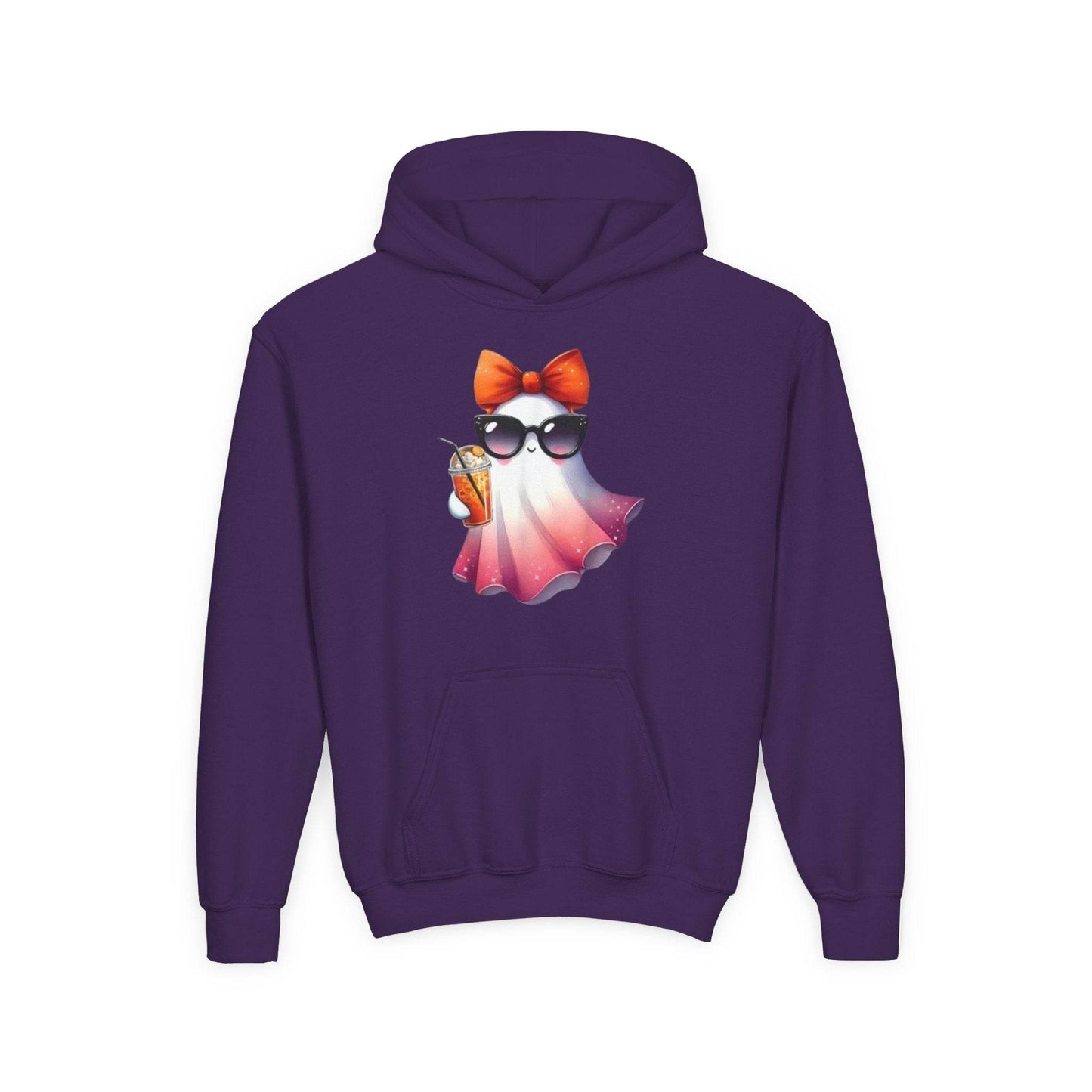 Youth Ghostly Glam Hoodie, Cute Ghost Design Sweatshirt, Halloween Apparel, Halloween Costume, Kids Hooded Sweatshirt - IntuitiveEncBoutique