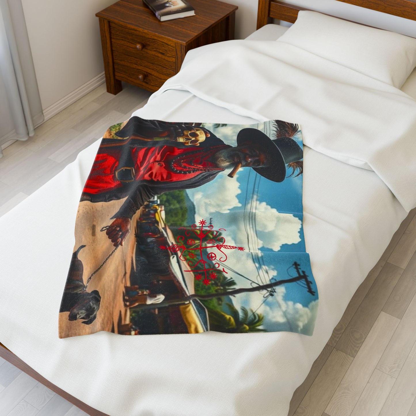Vibrant Artistic Velveteen Plush Blanket Papa Legba, Cozy Home Decor, Unique Gift, Comfort Throw, Festival Blanket, Warm Artistry