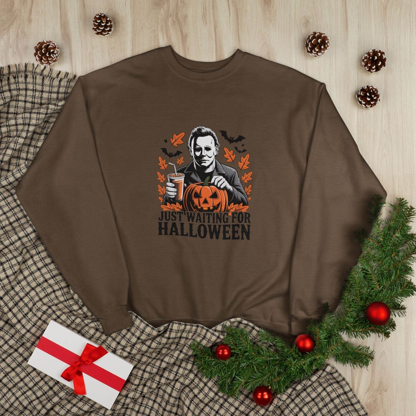 Halloween Sweatshirt - Just Waiting for Halloween | Unisex Crewneck Pullover, Fall Fashion, Halloween Gift, Cozy Sweater, Eco-Friendly Wear - IntuitiveEncBoutique