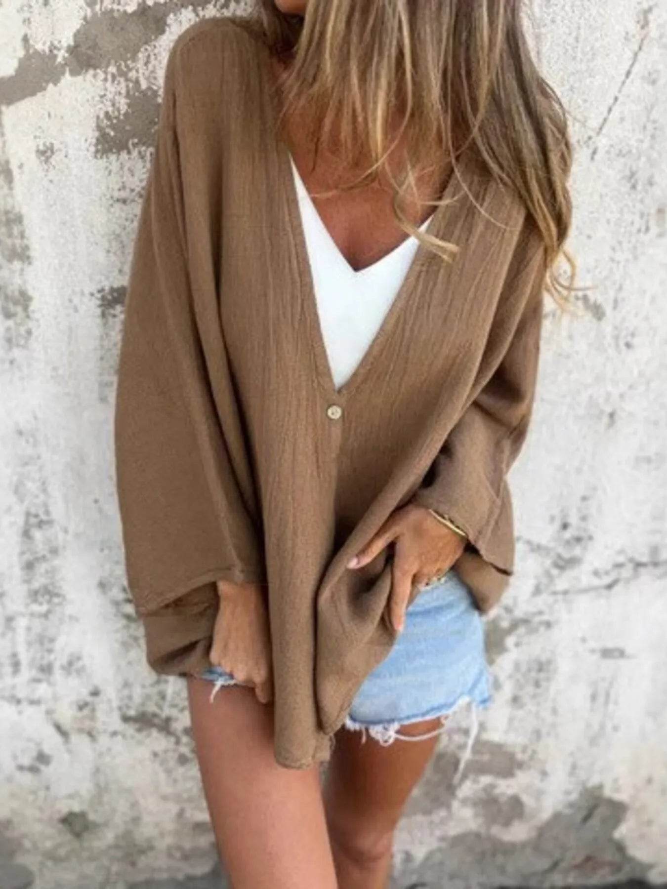 Full Size Oversized Button-Up Cardigan Plus Size - IntuitiveEncBoutique