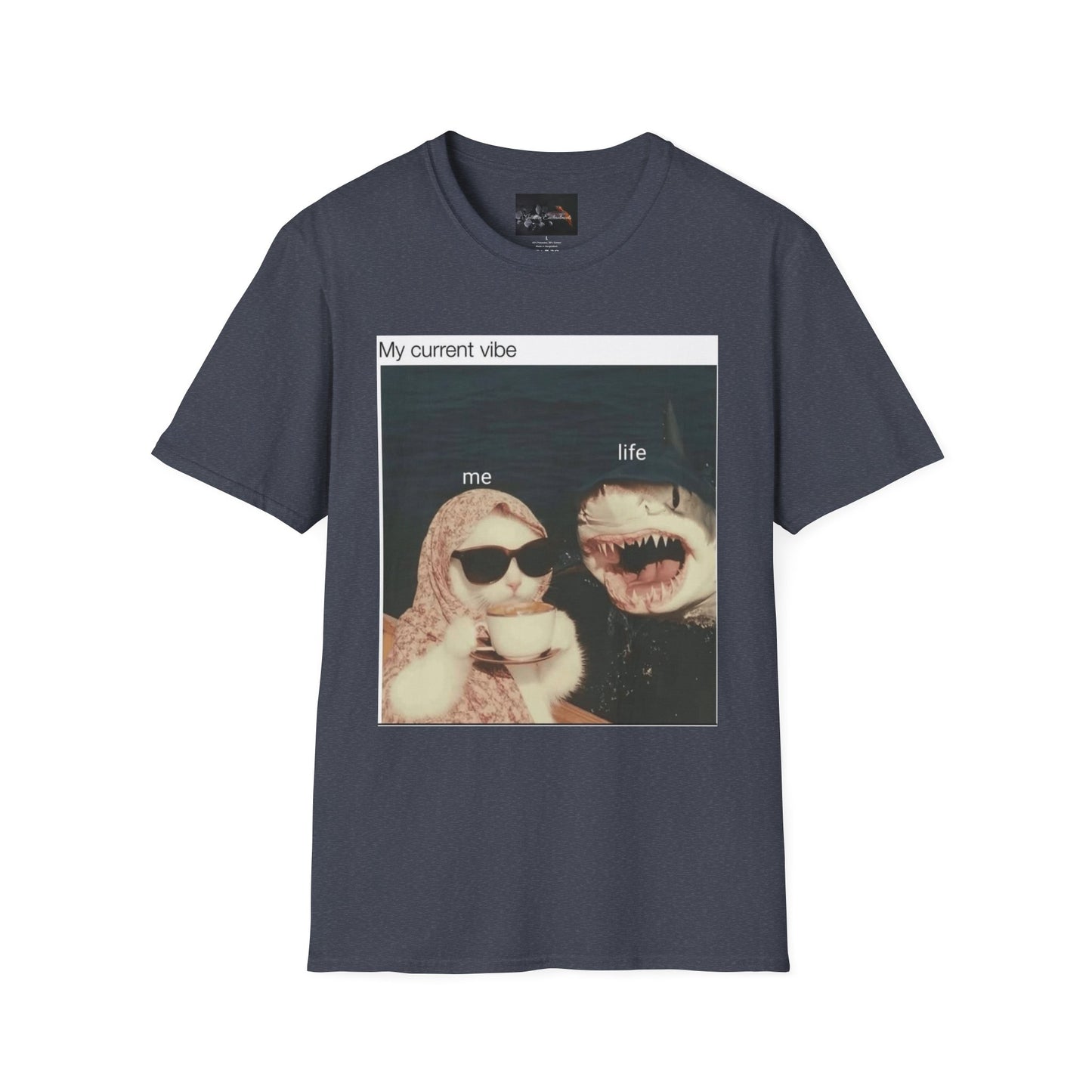 My Current Vibe T-Shirt, Funny Cat Shark Tee for Casual Outings, Unique Gift for Cat Lovers, Summer Style, Chill Vibes