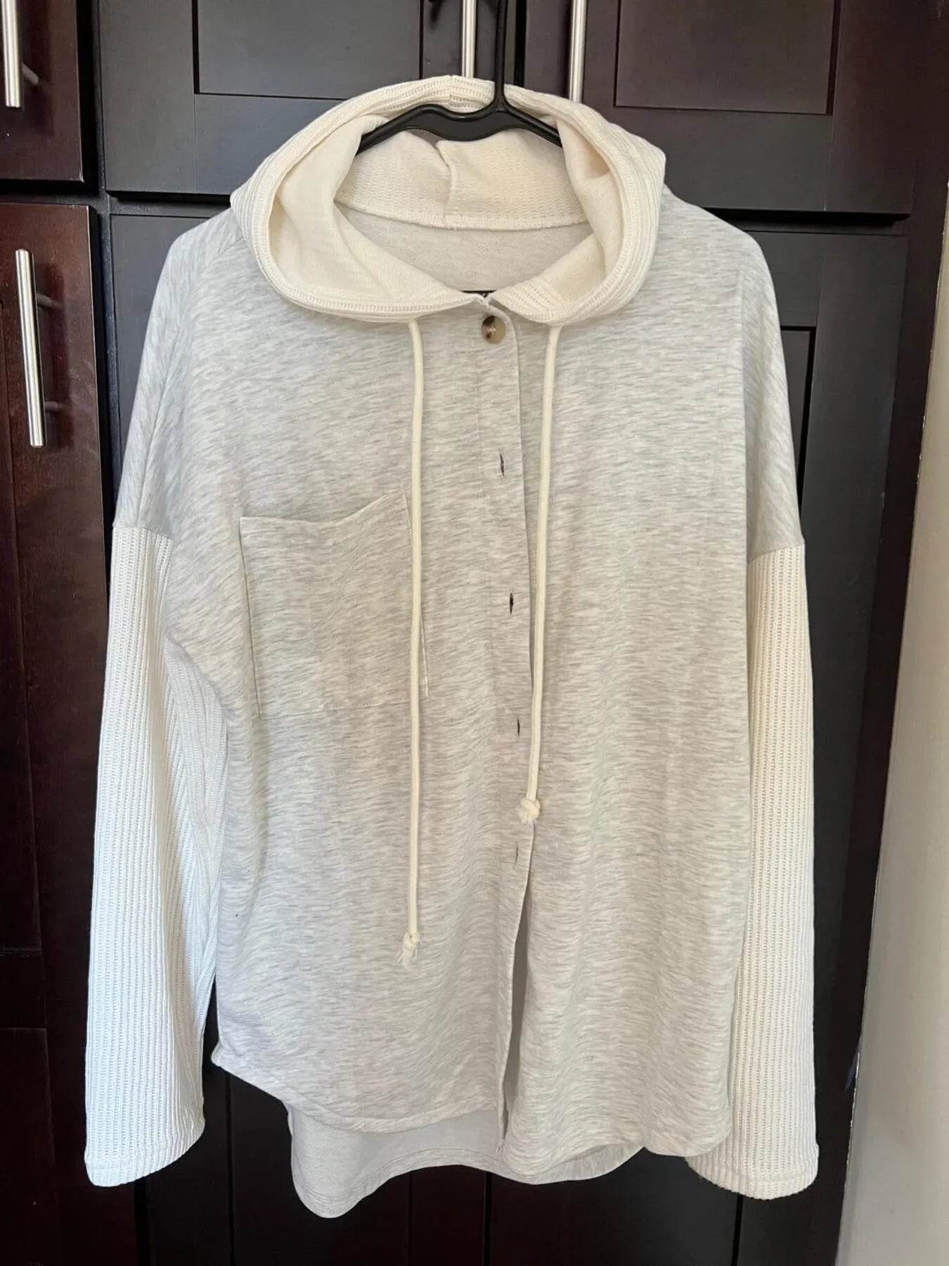 Drawstring Button Front Hoodie - IntuitiveEncBoutique