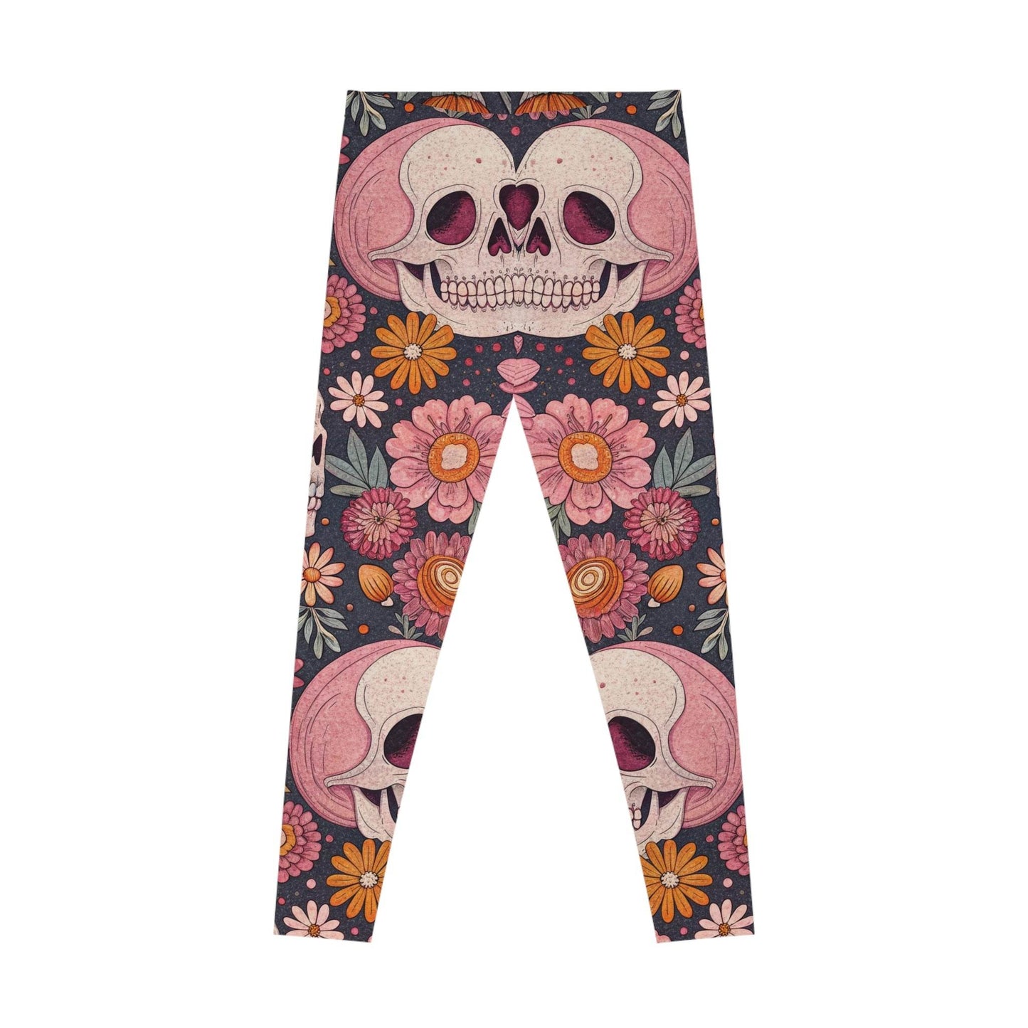 Floral Skull Leggings – Trendy Stretchy Leggings for Exercise, Casual Wear, Halloween, Festivals, and Everyday Comfort - IntuitiveEncBoutique