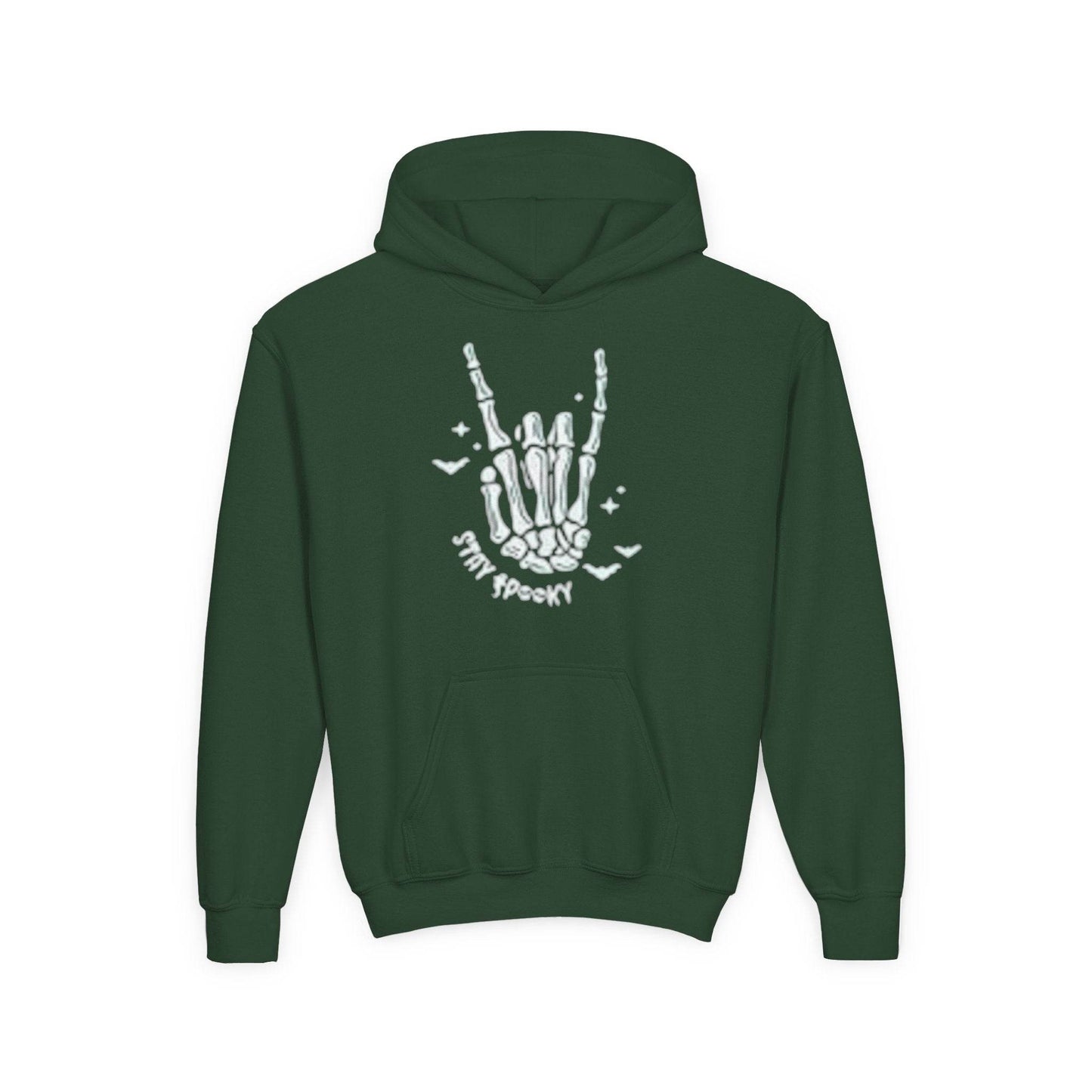 Youth Ghostly Rocker Hoodie - Stay Spooky Sweatshirt, Halloween Apparel, Youth Fashion, Skeleton Design, Cozy Gift - IntuitiveEncBoutique
