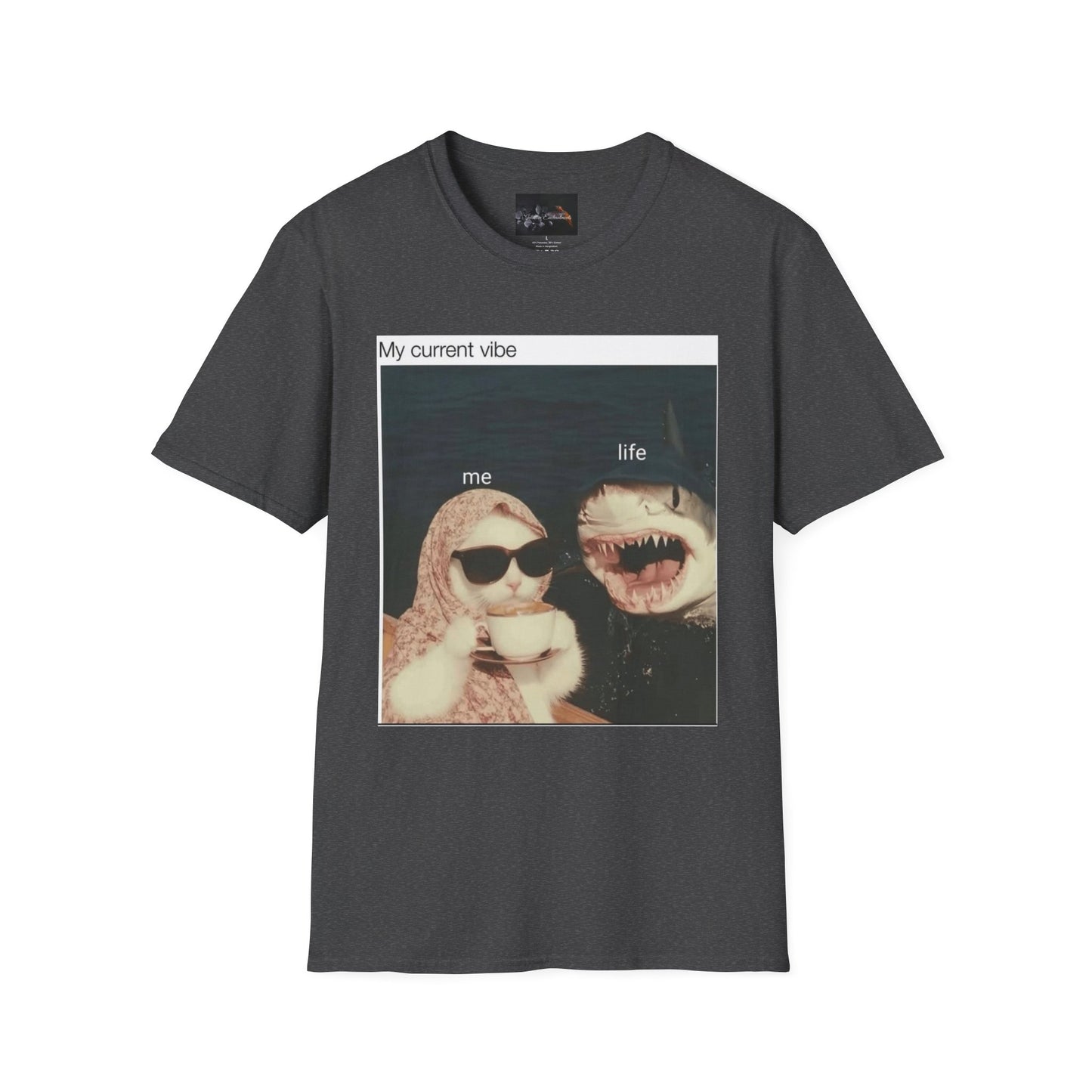 My Current Vibe T-Shirt, Funny Cat Shark Tee for Casual Outings, Unique Gift for Cat Lovers, Summer Style, Chill Vibes