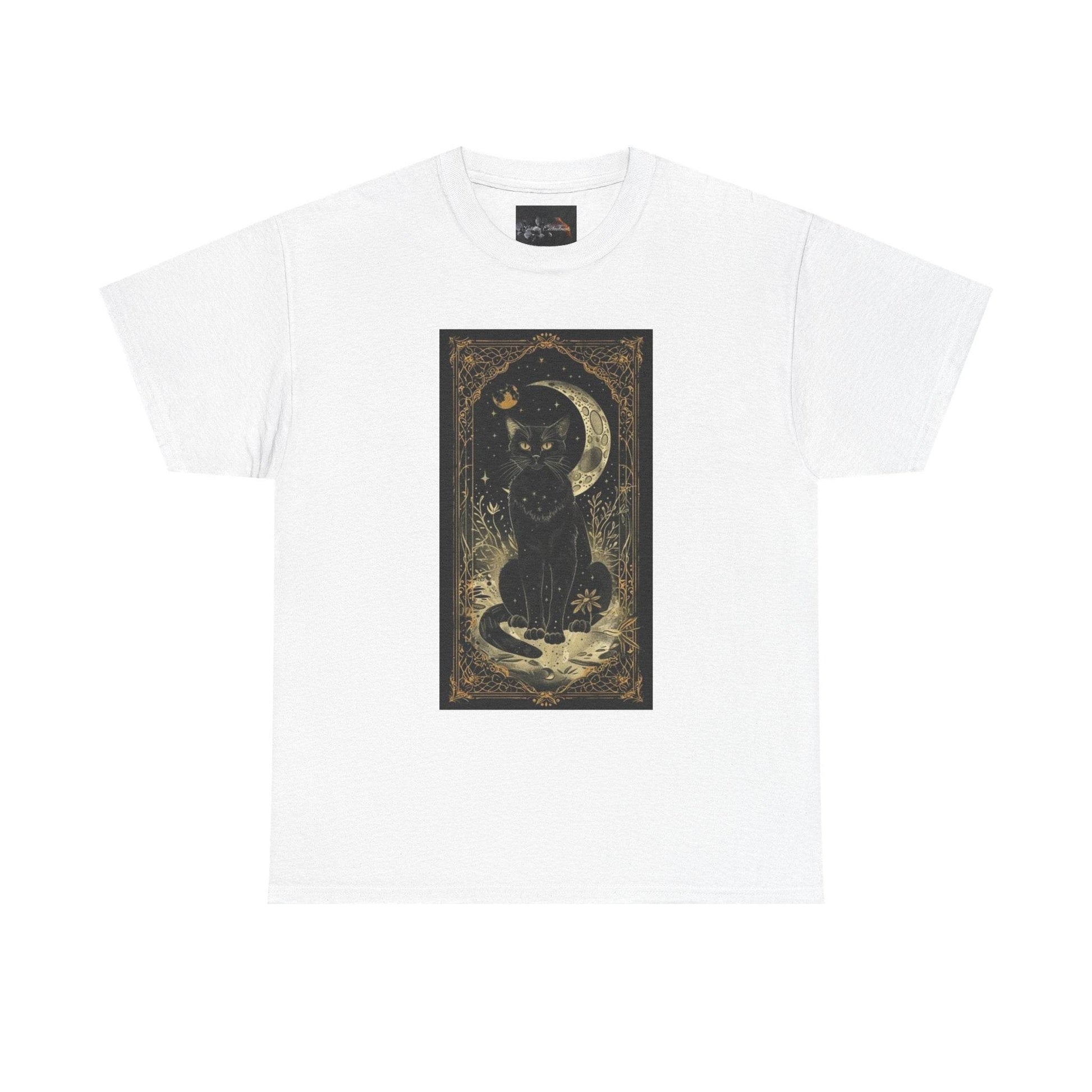 Mystical Cat Unisex Heavy Cotton Tee - Perfect for Cat Lovers, Witchy Aesthetics, Everyday Wear, Gifts for Her, Halloween - IntuitiveEncBoutique
