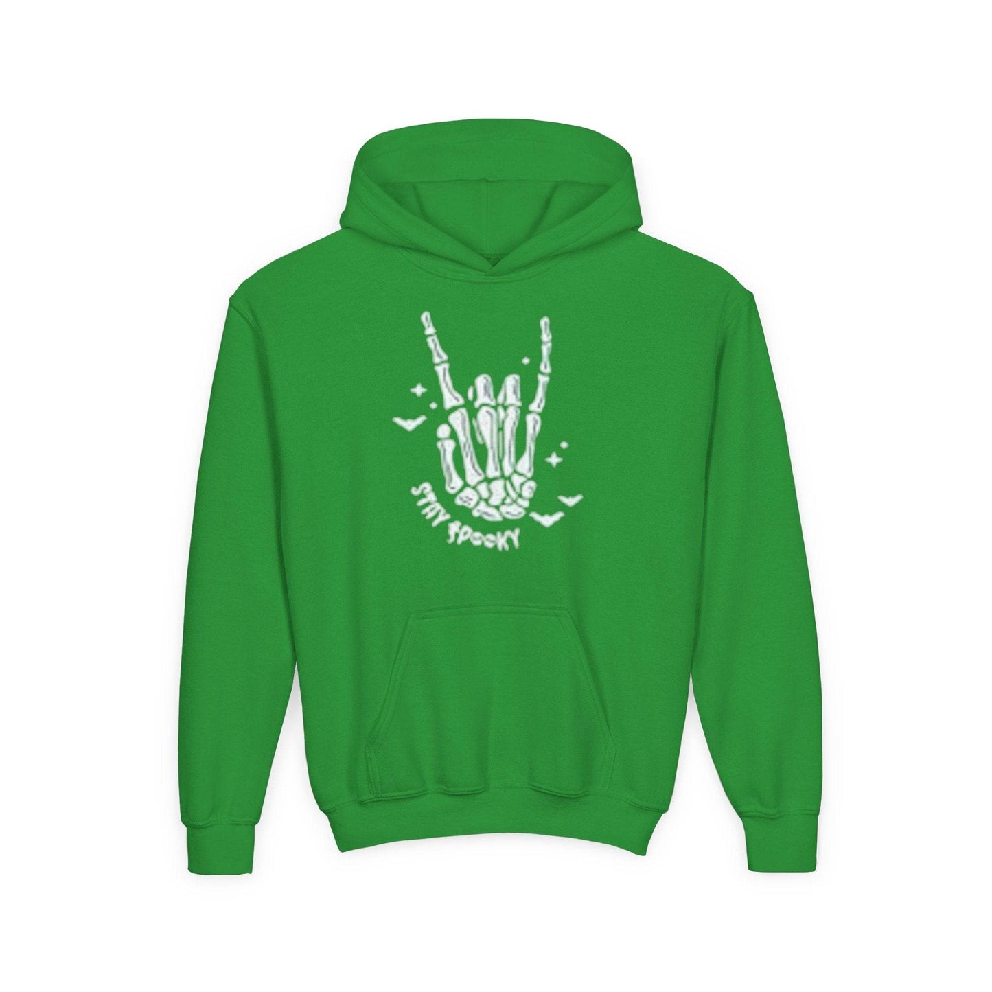 Youth Ghostly Rocker Hoodie - Stay Spooky Sweatshirt, Halloween Apparel, Youth Fashion, Skeleton Design, Cozy Gift - IntuitiveEncBoutique