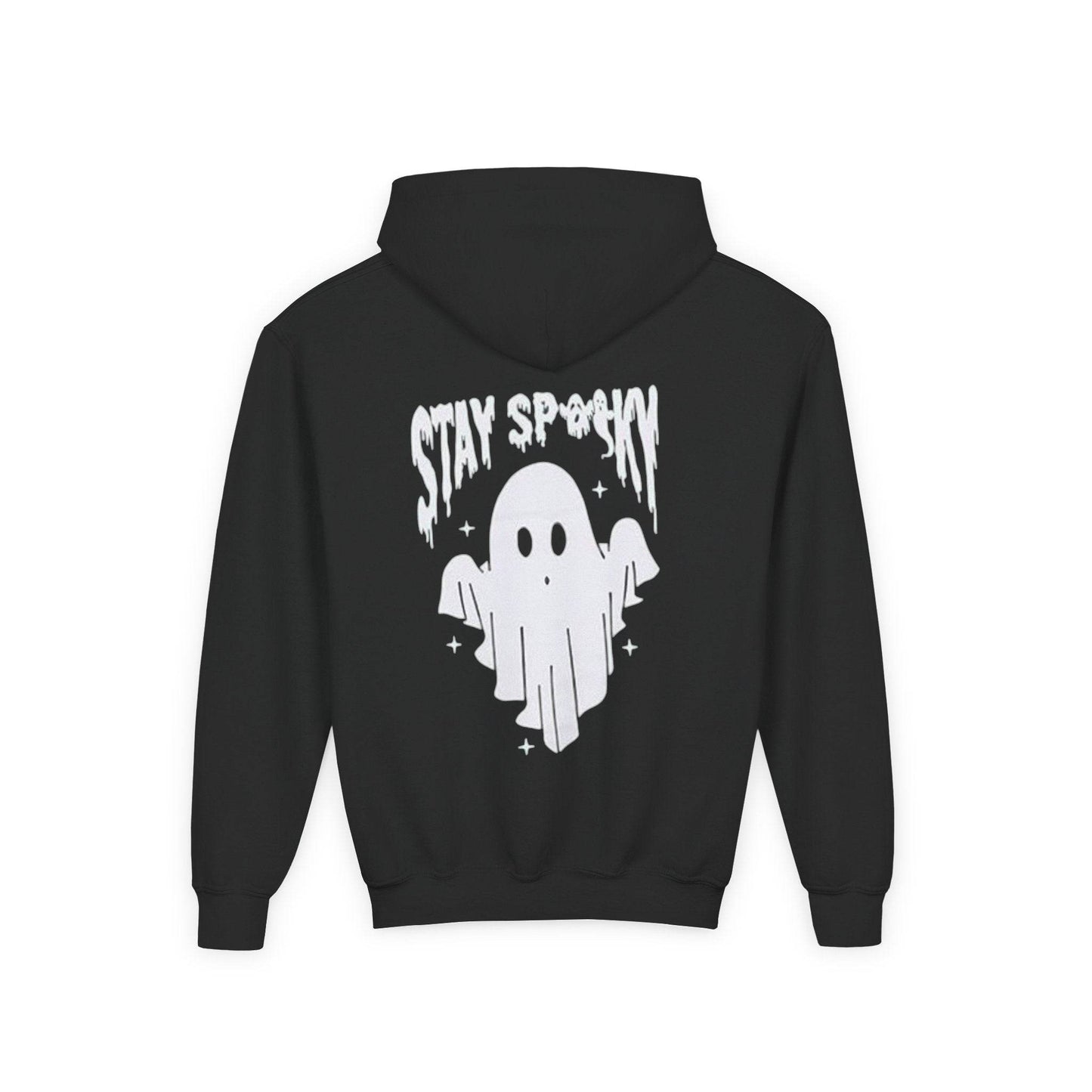 Youth Ghostly Rocker Hoodie - Stay Spooky Sweatshirt, Halloween Apparel, Youth Fashion, Skeleton Design, Cozy Gift - IntuitiveEncBoutique