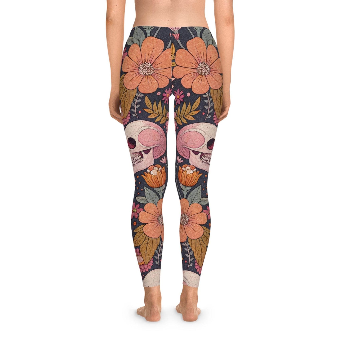 Floral Skull Leggings – Trendy Stretchy Leggings for Exercise, Casual Wear, Halloween, Festivals, and Everyday Comfort - IntuitiveEncBoutique