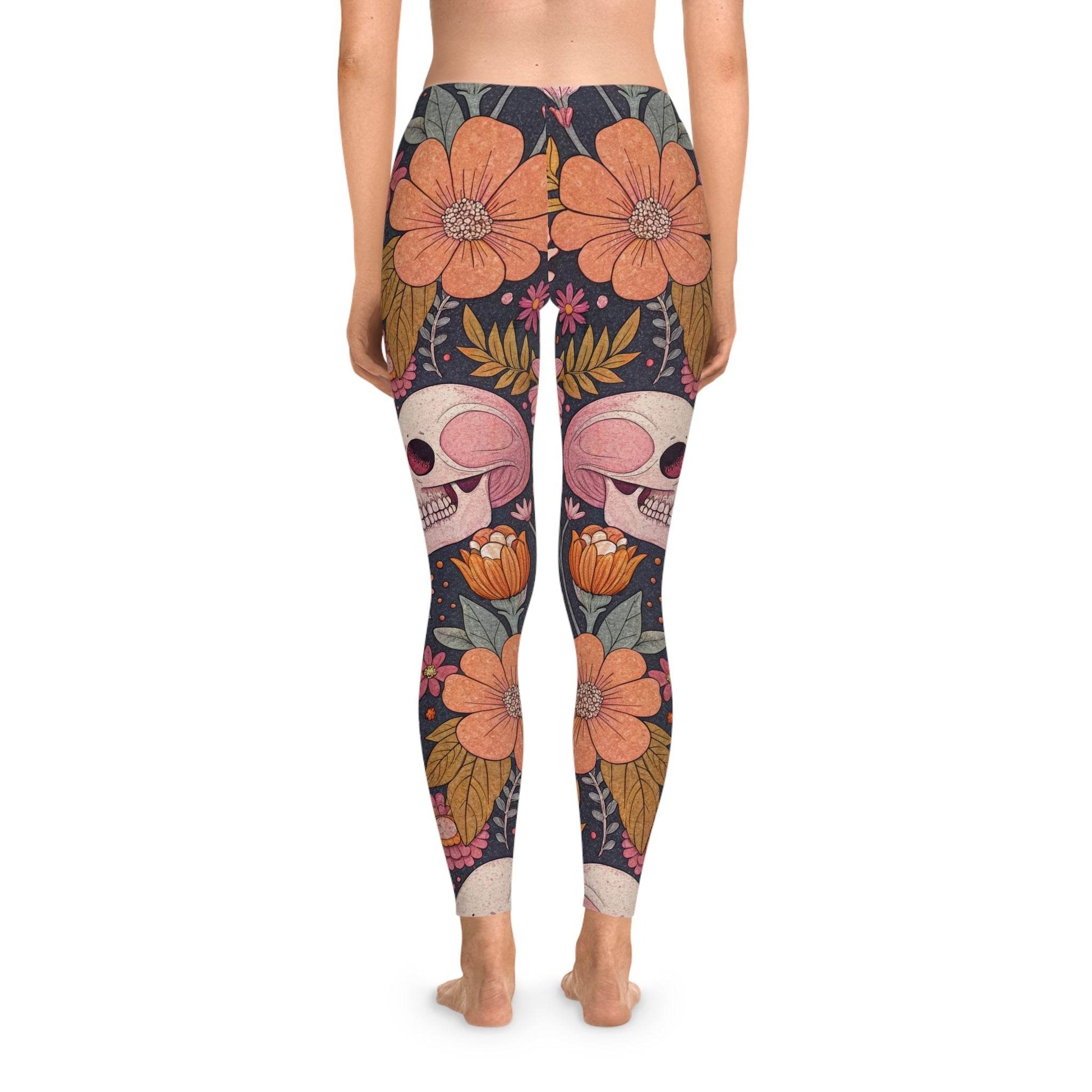 Floral Skull Leggings – Trendy Stretchy Leggings for Exercise, Casual Wear, Halloween, Festivals, and Everyday Comfort - IntuitiveEncBoutique