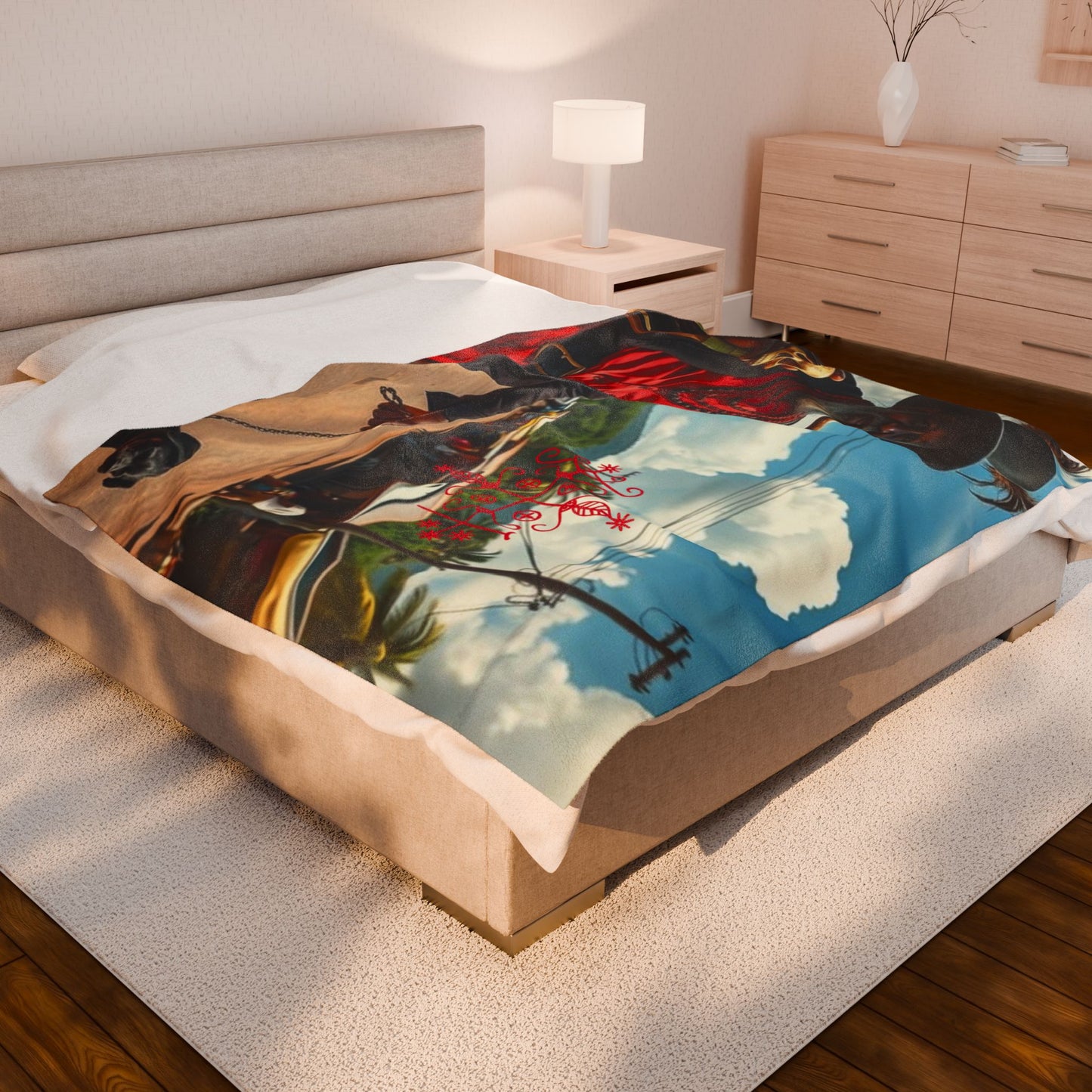 Vibrant Artistic Velveteen Plush Blanket Papa Legba, Cozy Home Decor, Unique Gift, Comfort Throw, Festival Blanket, Warm Artistry