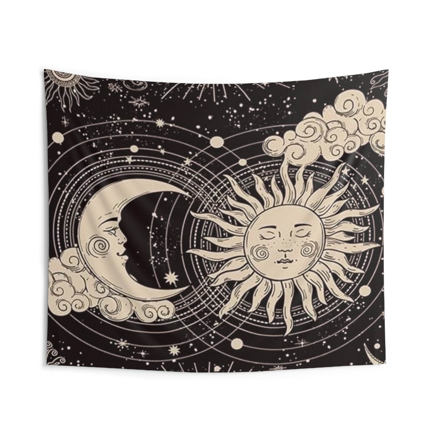 Celestial Sun and Moon Wall Tapestry - Boho Home Decor, Cosmic Wall Hanging, Astrology Room Decor, Sun and Moon Art, Celestial Decor - IntuitiveEncBoutique