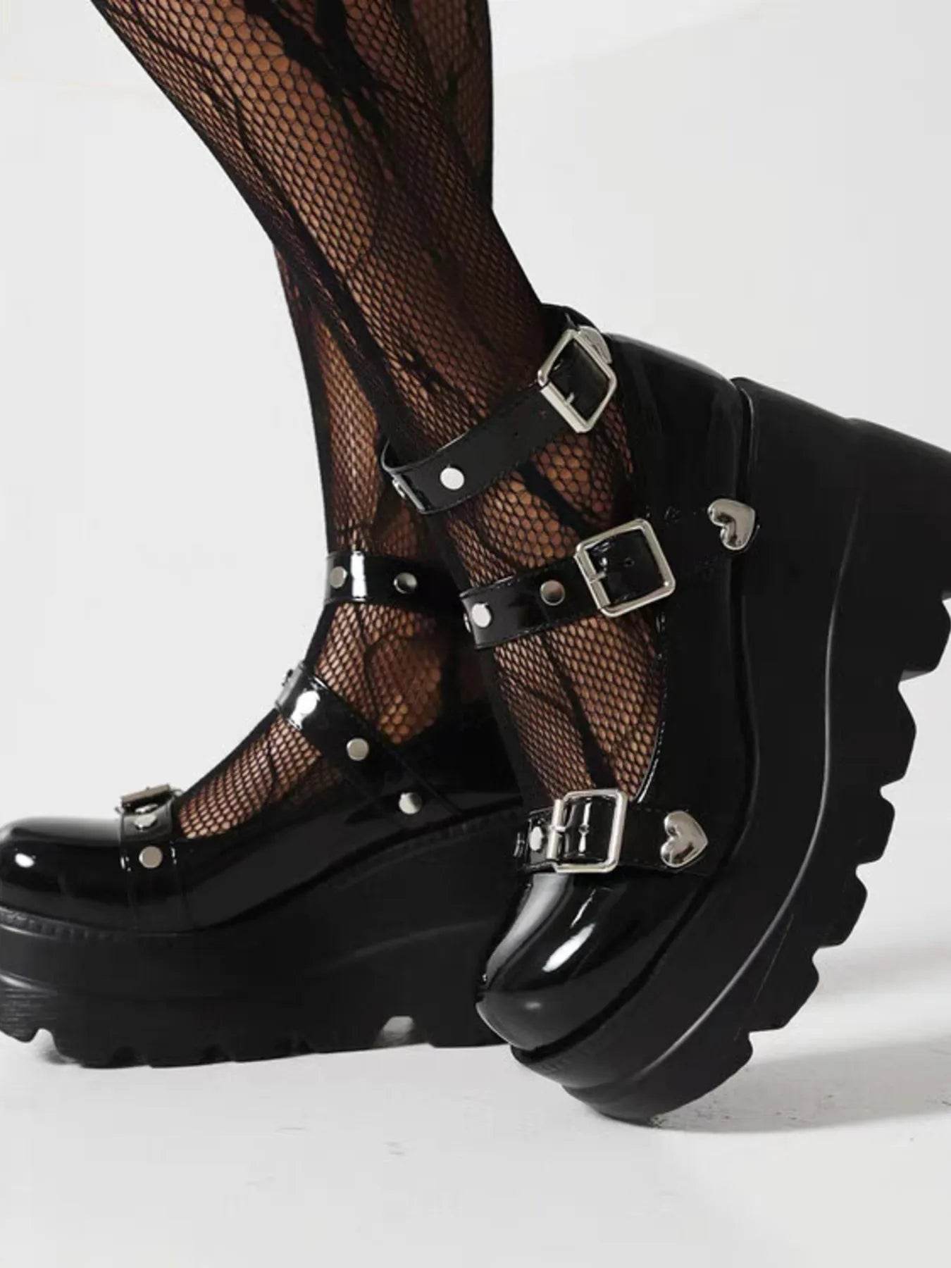 Platform Mary Jane Shoes with Triple Buckle Straps - IntuitiveEncBoutique