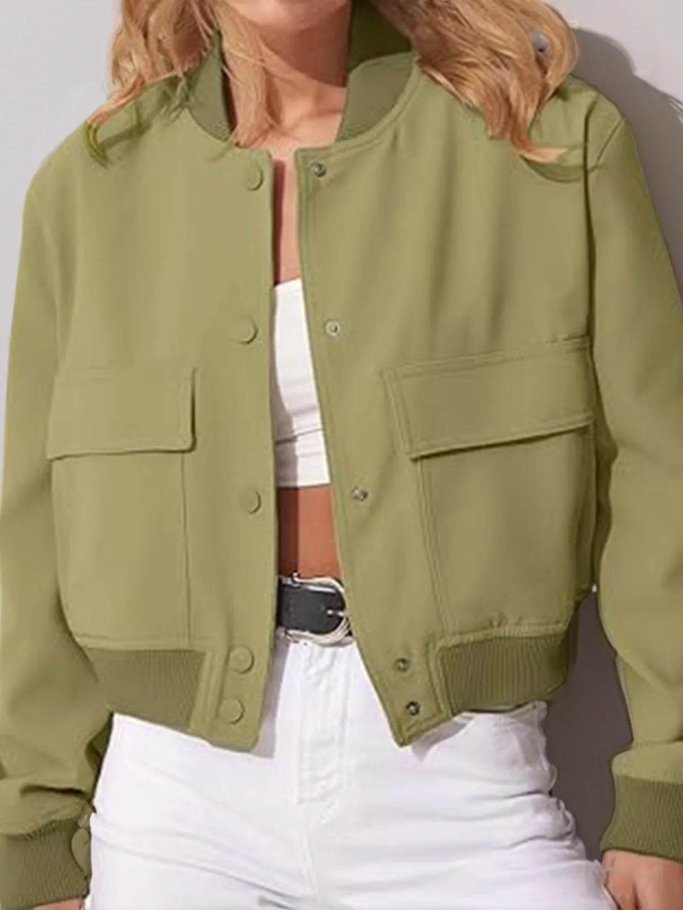 Full Size Cropped Snap Down Jacket Plus Size - IntuitiveEncBoutique