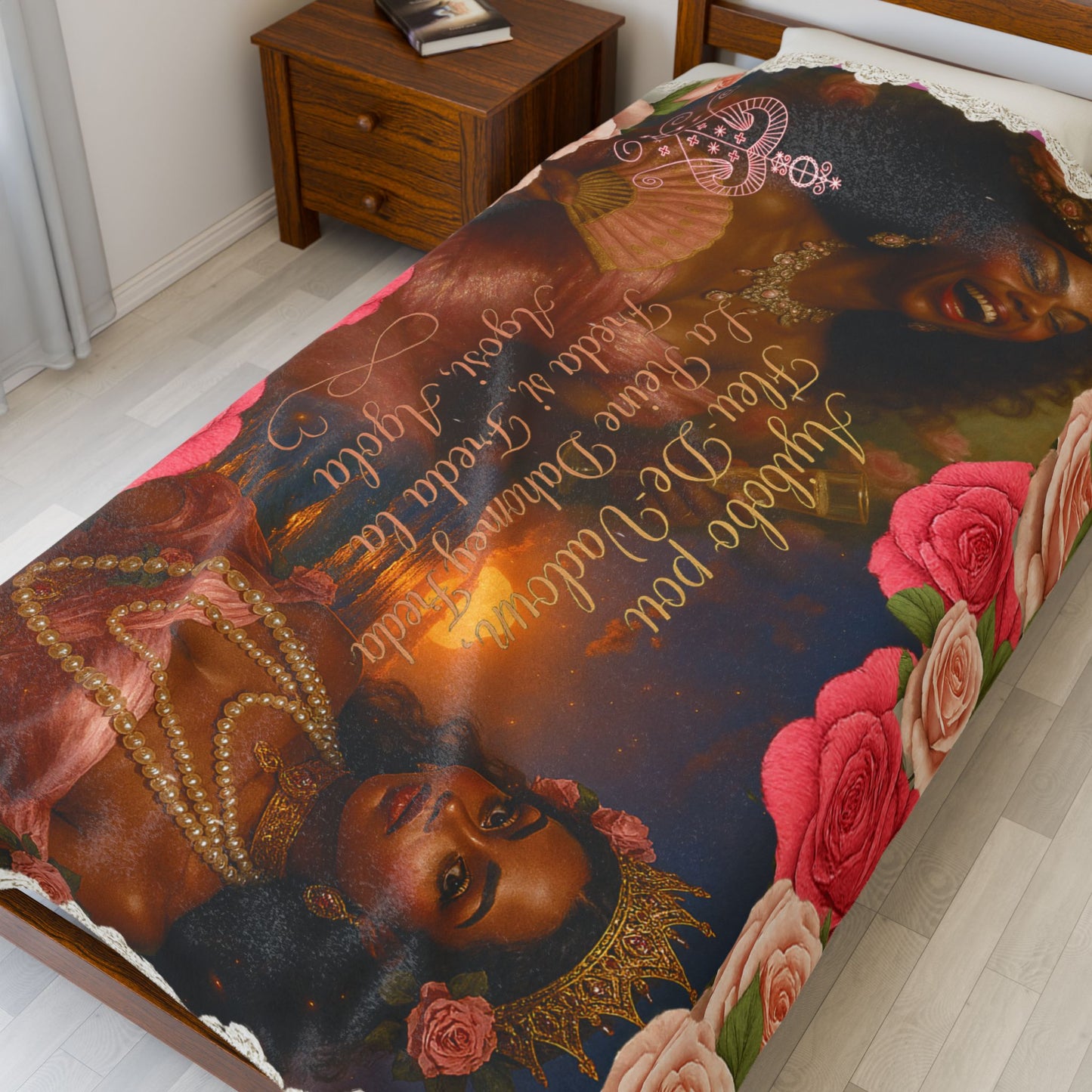 Velveteen Plush Blanket, Erzulie Freda Dahomey Cozy Throw, Afrocentric Decor, Gift for Her, Home Comfort, Cultural Arts, Celebrations