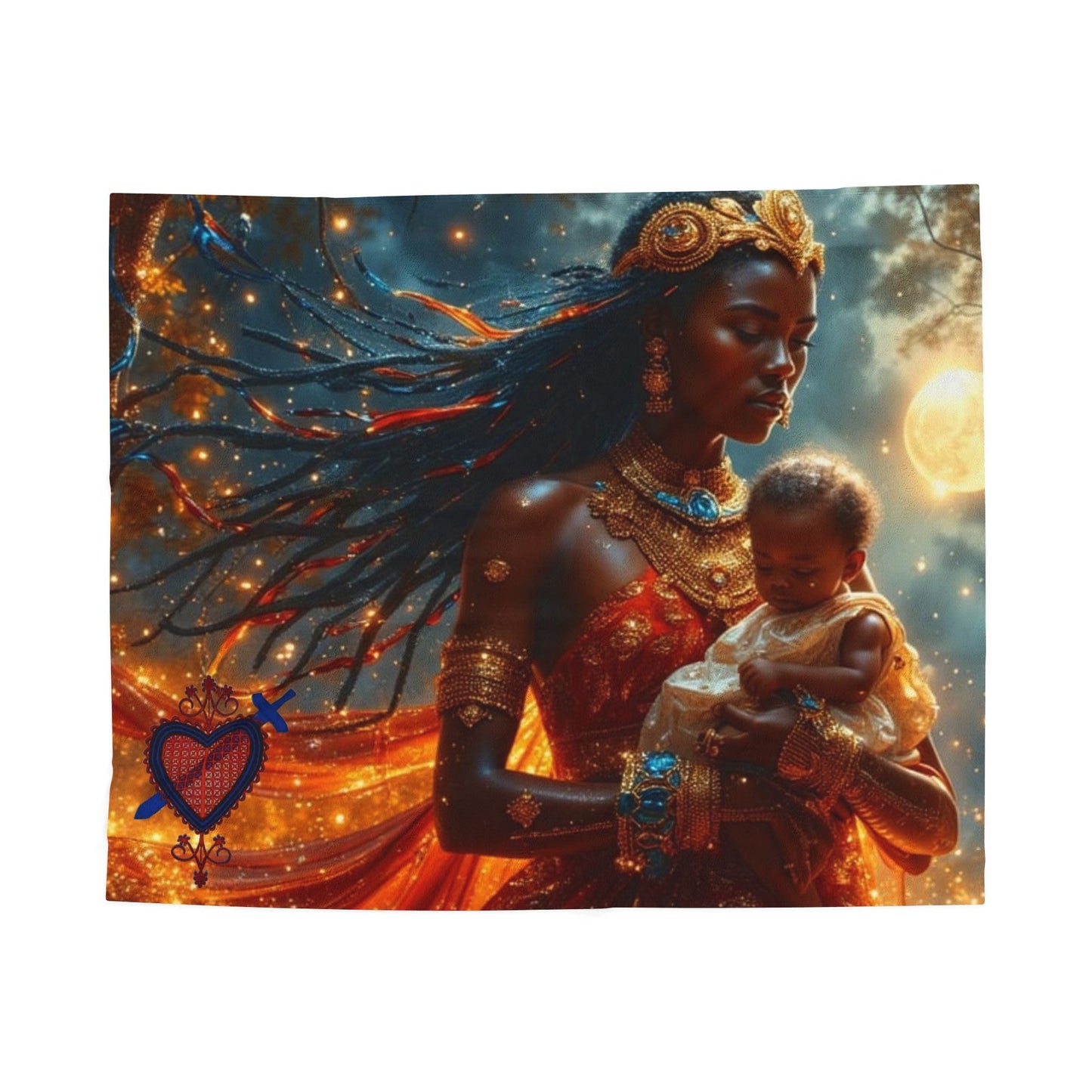 Cosmic Motherhood Velveteen Blanket Èzili Dantò - Cozy Throw for Embracing Love, Celestial Decor, Gifts for New Moms, Starry Home Accessory