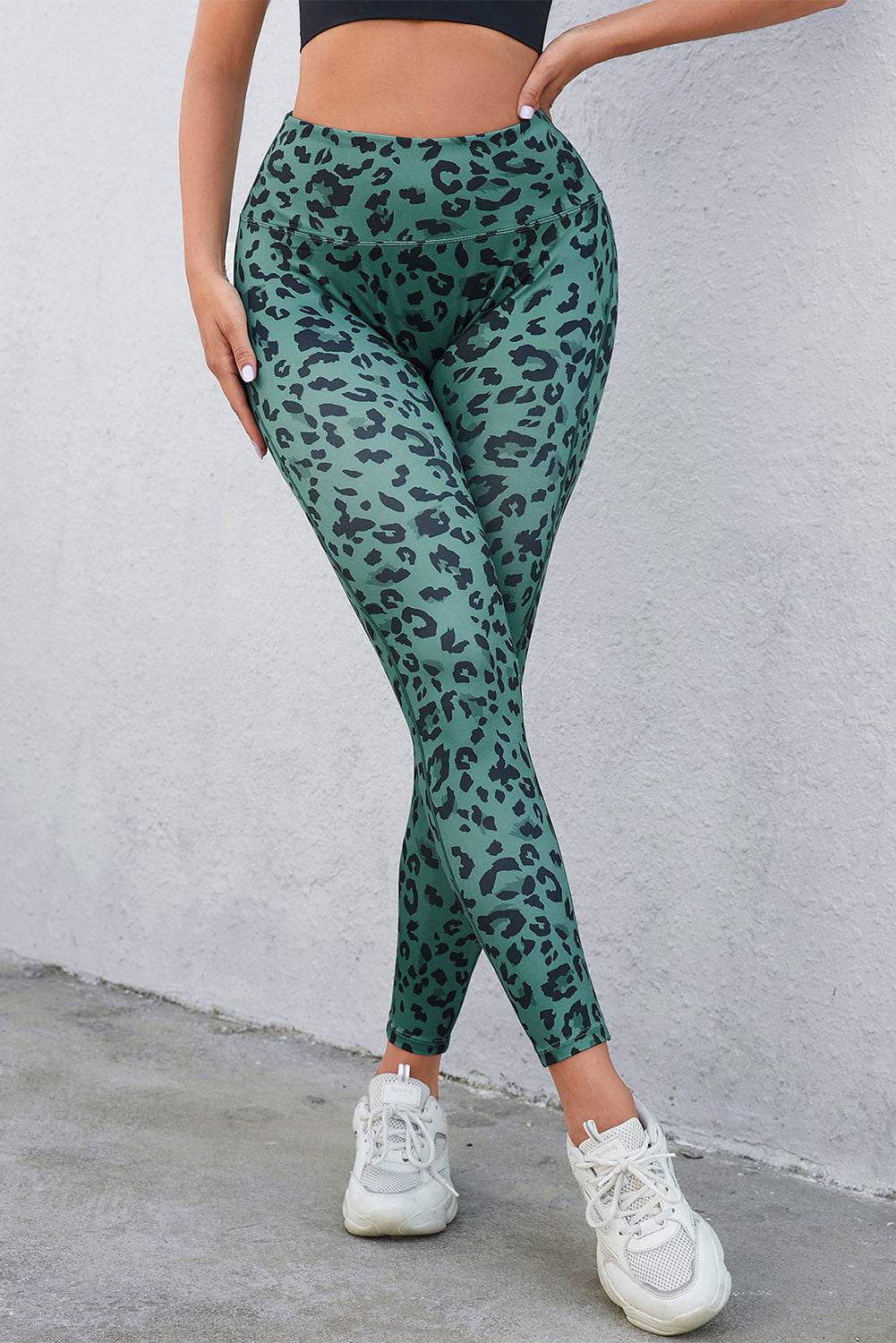 Green Classic Leopard Print Active Leggings - IntuitiveEncBoutique