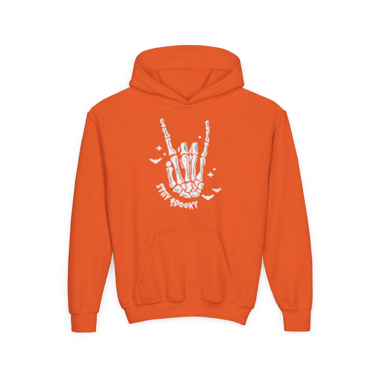 Youth Ghostly Rocker Hoodie - Stay Spooky Sweatshirt, Halloween Apparel, Youth Fashion, Skeleton Design, Cozy Gift - IntuitiveEncBoutique