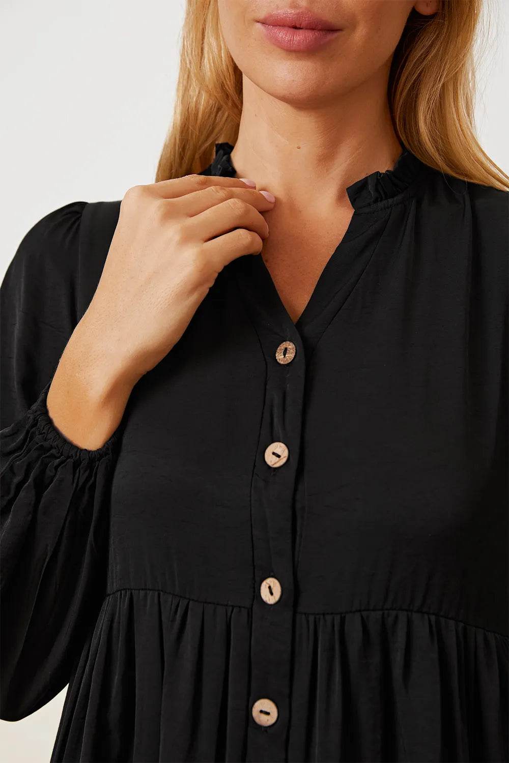 Ruffled Button Up Long Sleeve Tiered Shirt - IntuitiveEncBoutique