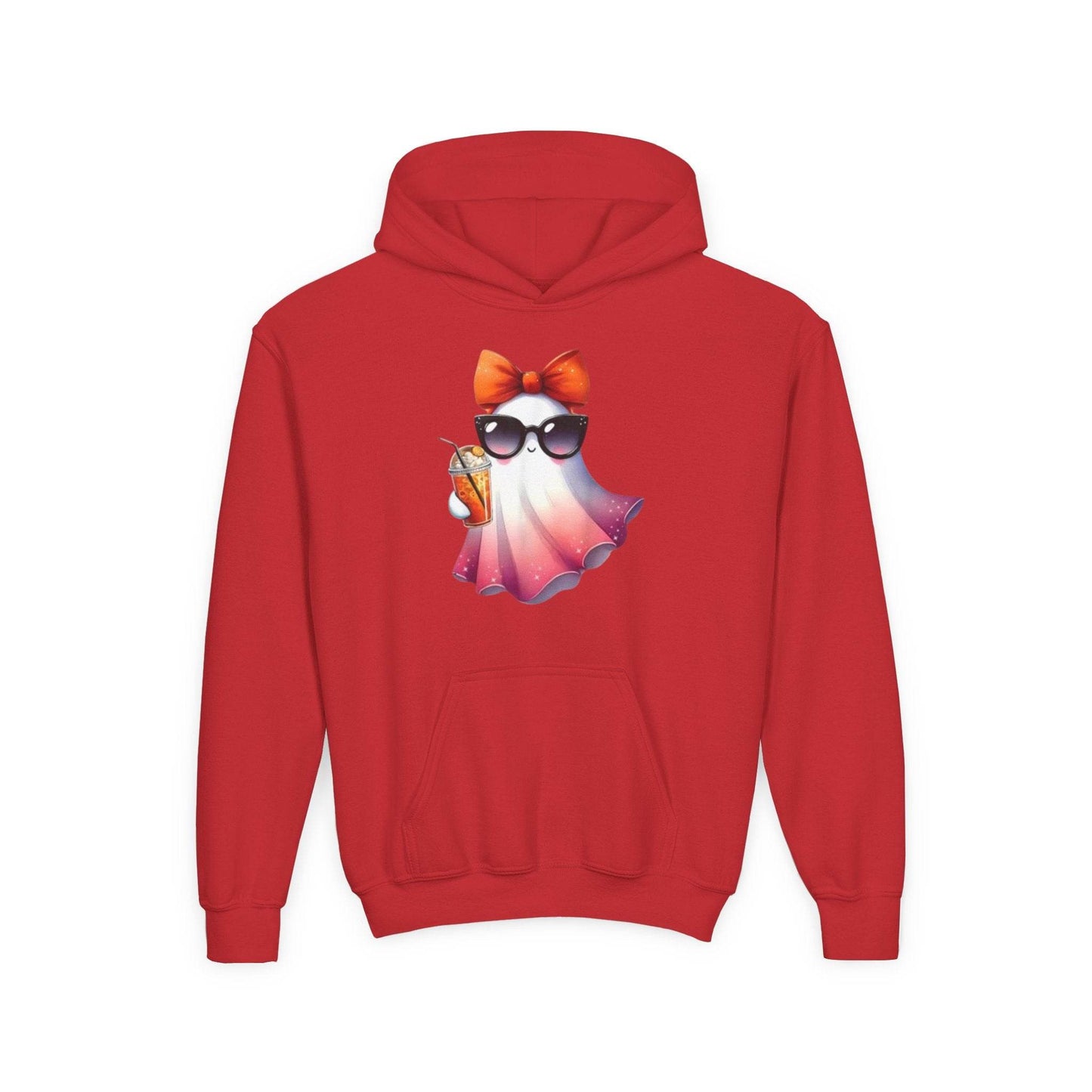 Youth Ghostly Glam Hoodie, Cute Ghost Design Sweatshirt, Halloween Apparel, Halloween Costume, Kids Hooded Sweatshirt - IntuitiveEncBoutique