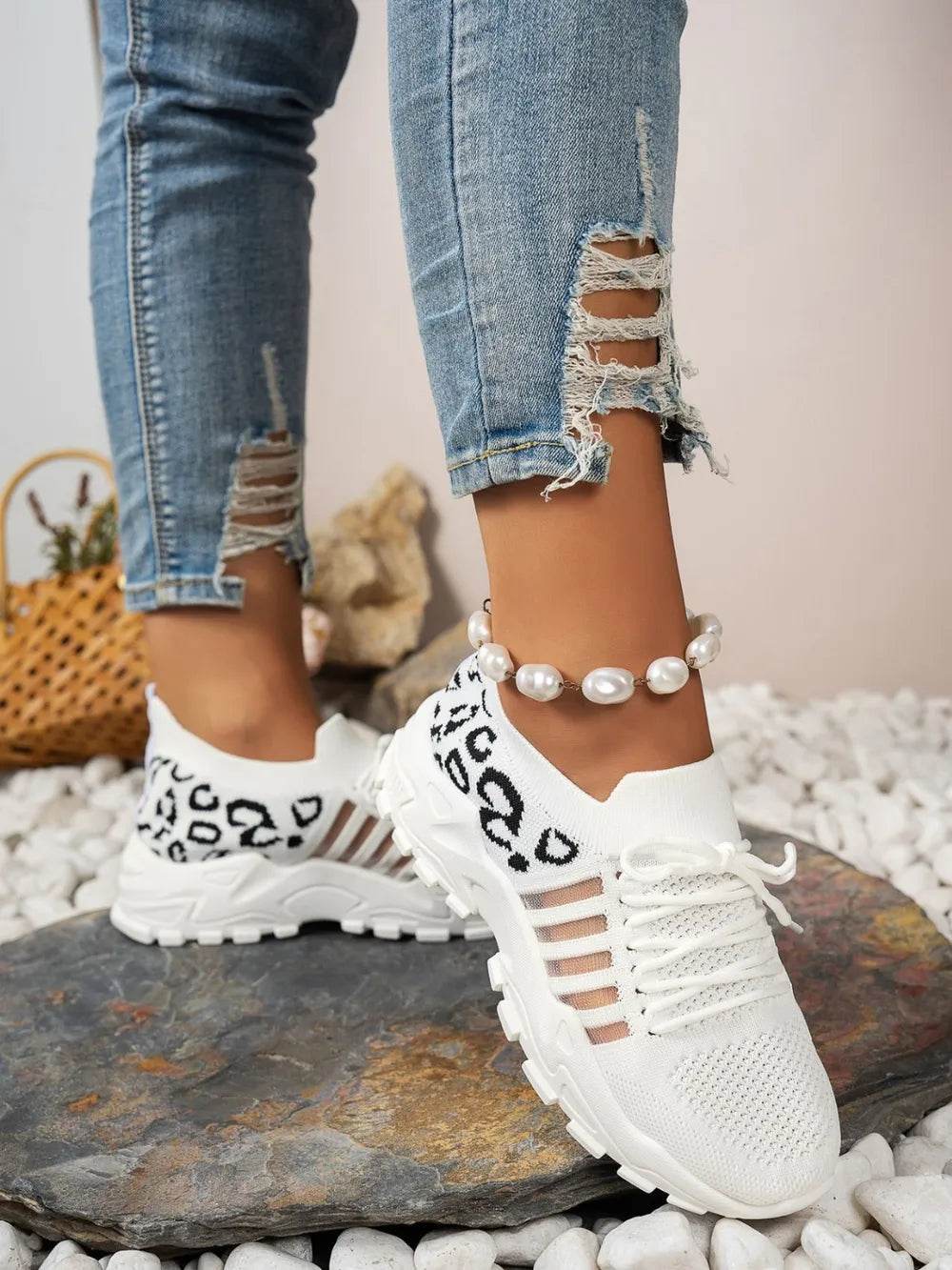 Cutout Leopard Lace Up Mesh Athletic - IntuitiveEncBoutique