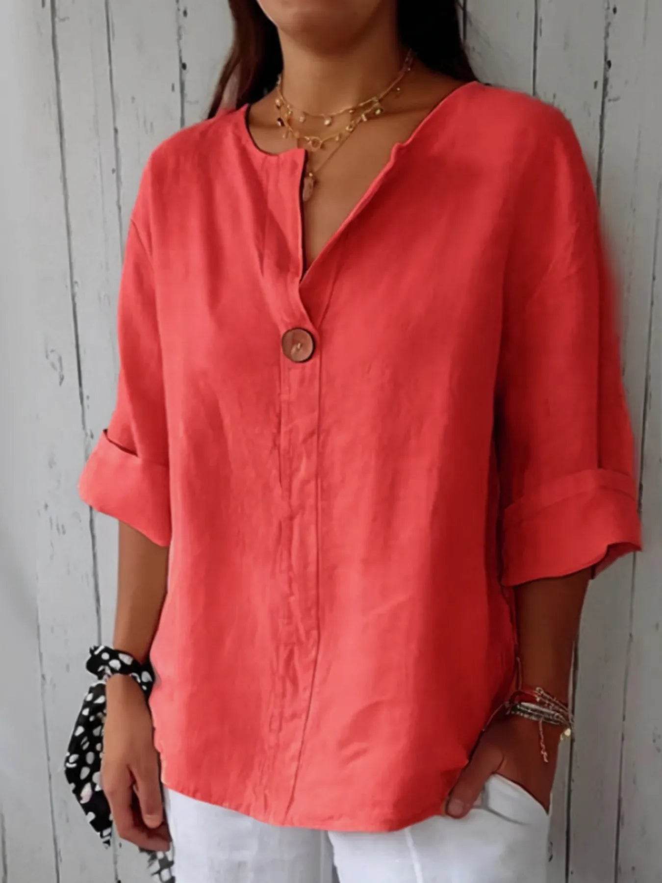 Full Size Casual Notched Drop Shoulder Blouse Plus Size - IntuitiveEncBoutique
