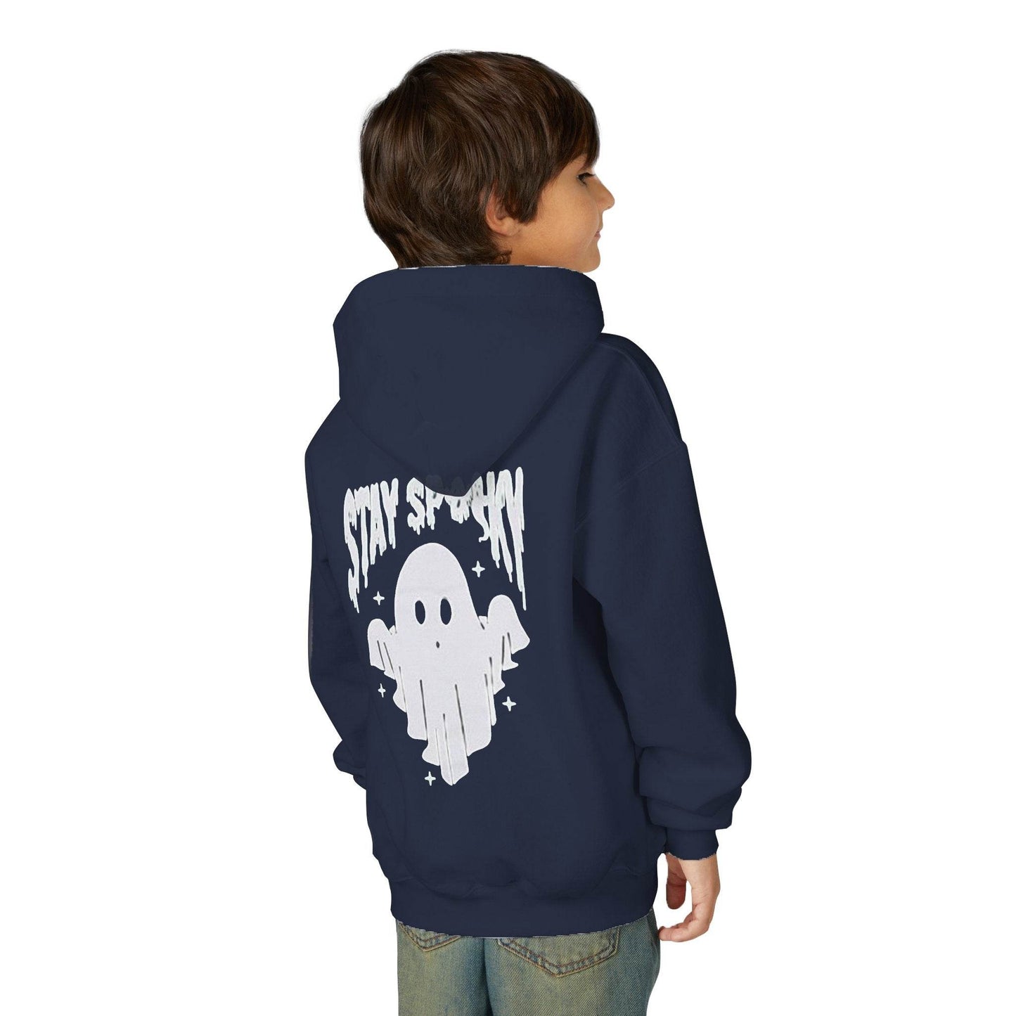 Youth Ghostly Rocker Hoodie - Stay Spooky Sweatshirt, Halloween Apparel, Youth Fashion, Skeleton Design, Cozy Gift - IntuitiveEncBoutique