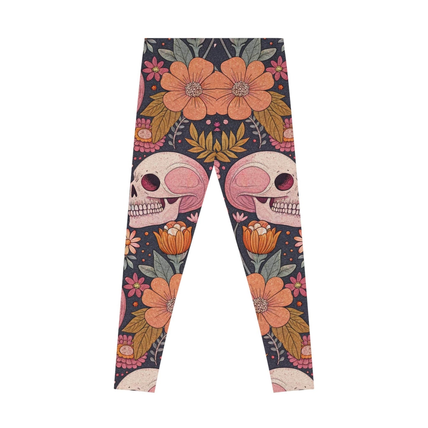 Floral Skull Leggings – Trendy Stretchy Leggings for Exercise, Casual Wear, Halloween, Festivals, and Everyday Comfort - IntuitiveEncBoutique