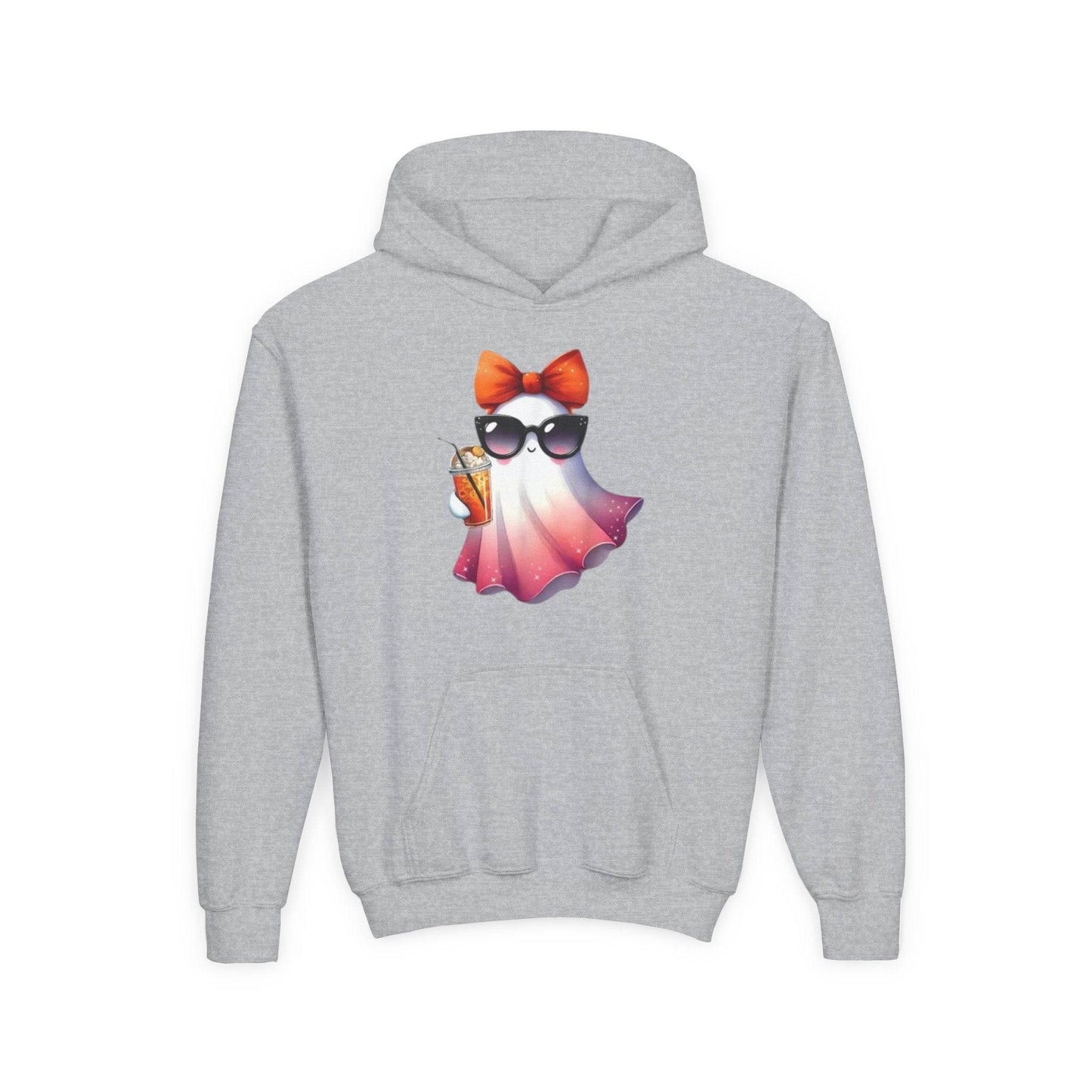 Youth Ghostly Glam Hoodie, Cute Ghost Design Sweatshirt, Halloween Apparel, Halloween Costume, Kids Hooded Sweatshirt - IntuitiveEncBoutique