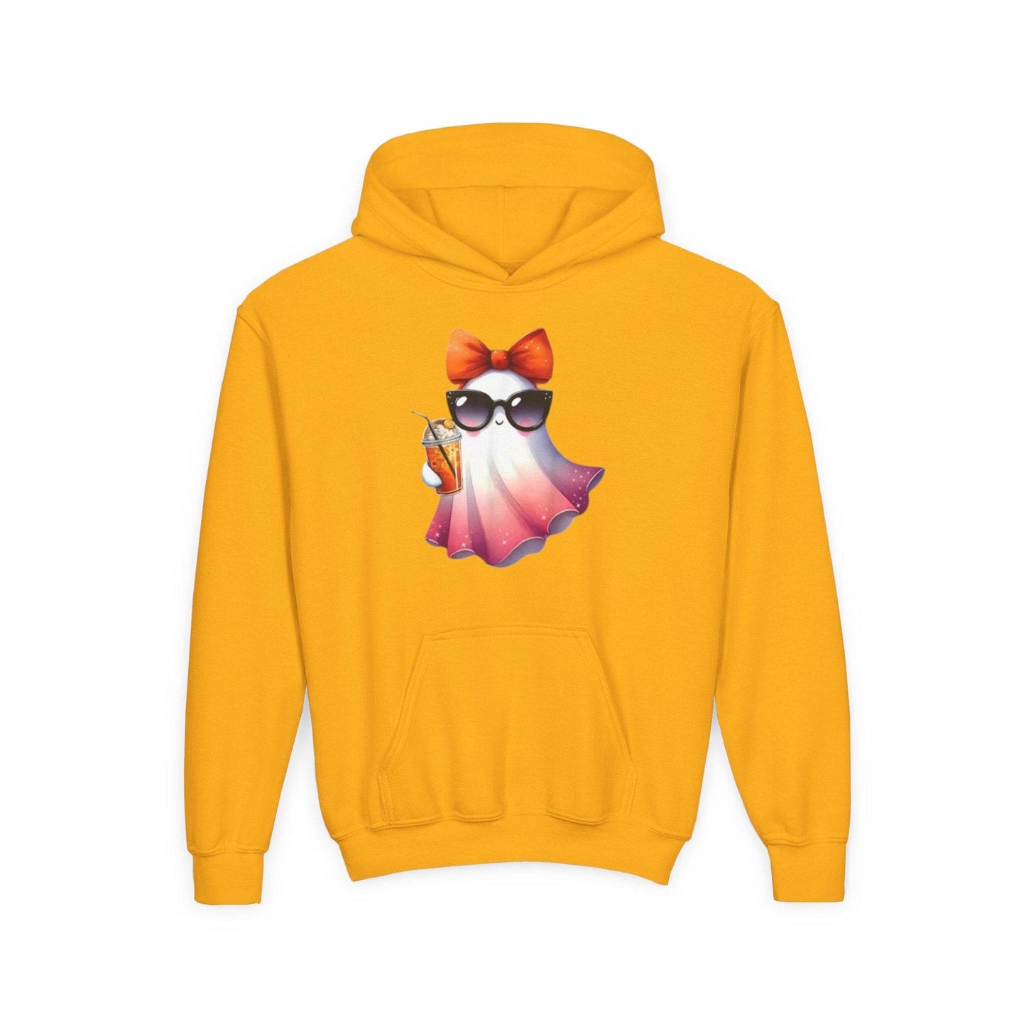 Youth Ghostly Glam Hoodie, Cute Ghost Design Sweatshirt, Halloween Apparel, Halloween Costume, Kids Hooded Sweatshirt - IntuitiveEncBoutique