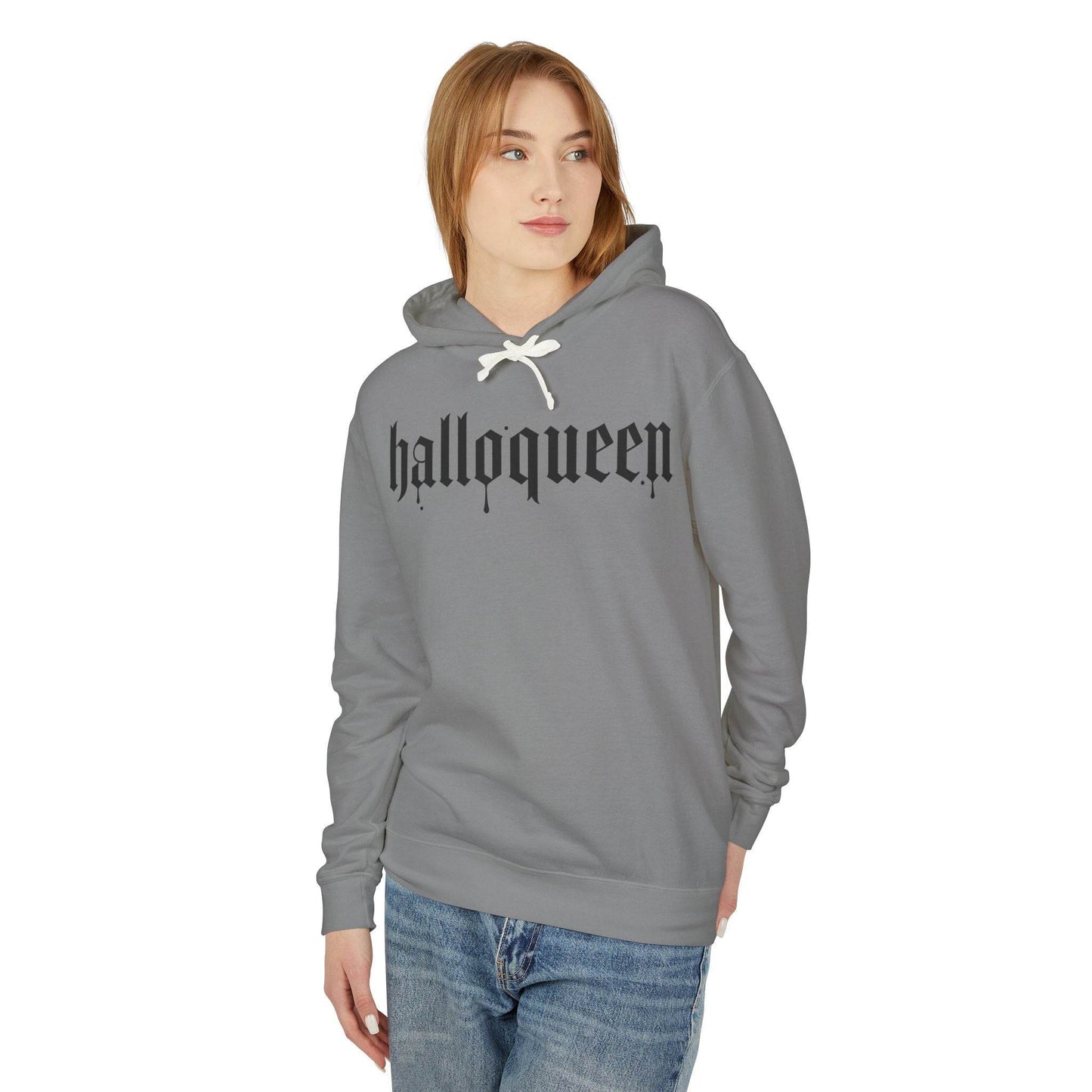 Halloween Unisex Lightweight Hoodie, Halloqueen Sweatshirt, Cute Fall Fashion, Cozy Halloween Gift, Spooky Season Apparel - IntuitiveEncBoutique