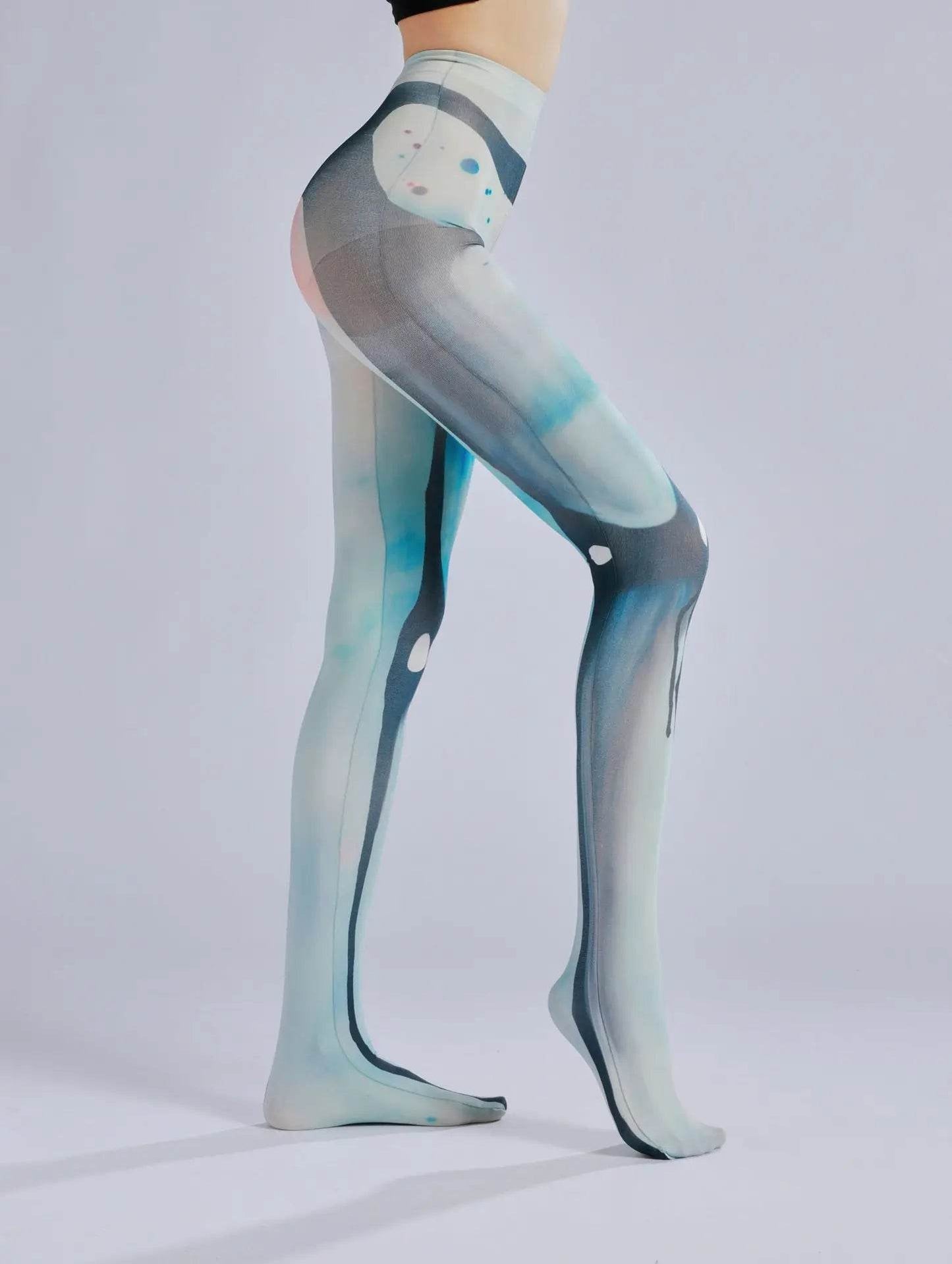 Dark patterned printed pantyhose with ink flow and personalized bottom socks - IntuitiveEncBoutique