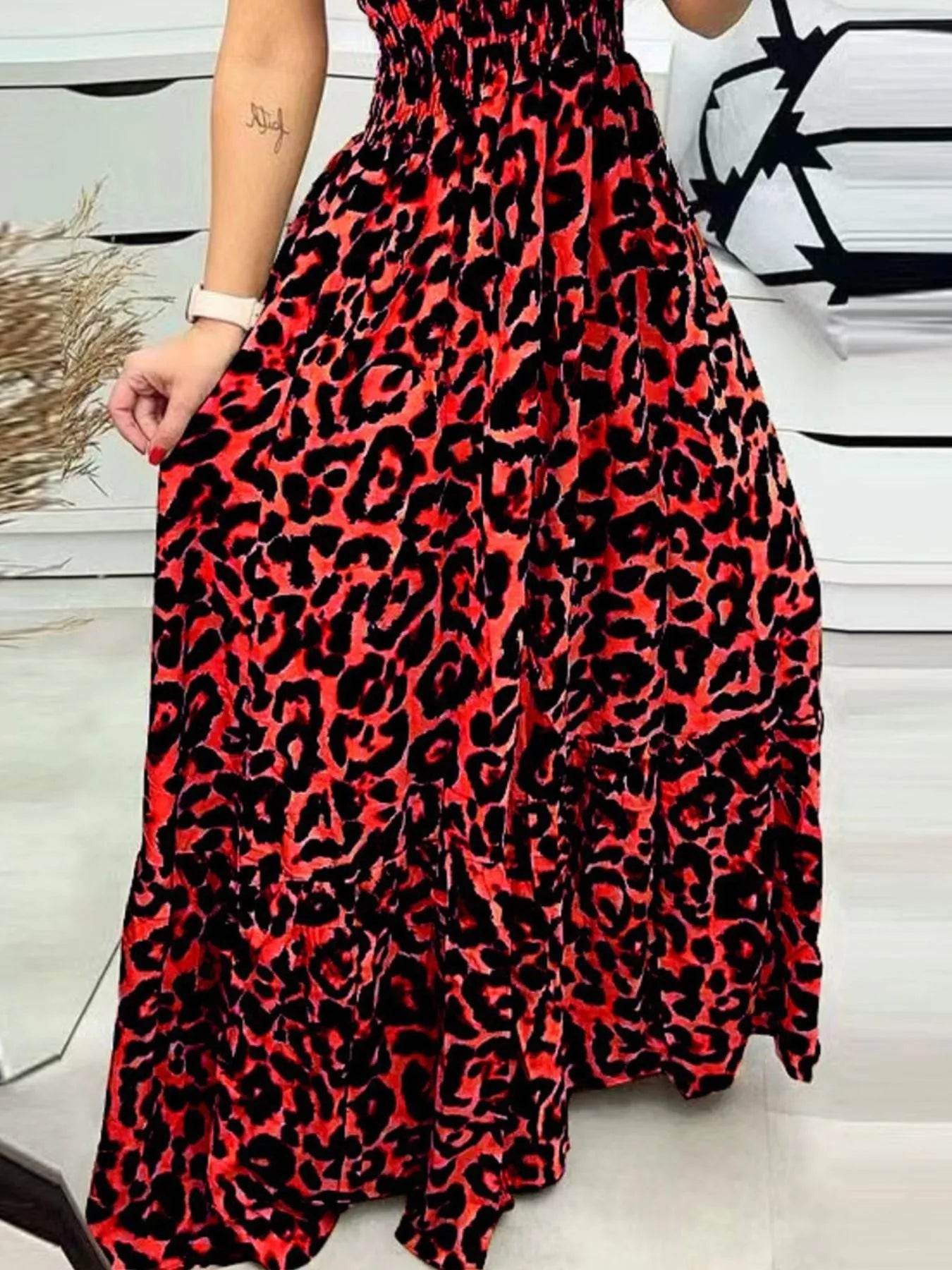 Full Size Leopard Print Spaghetti Strap Maxi Dress Plus Size - IntuitiveEncBoutique