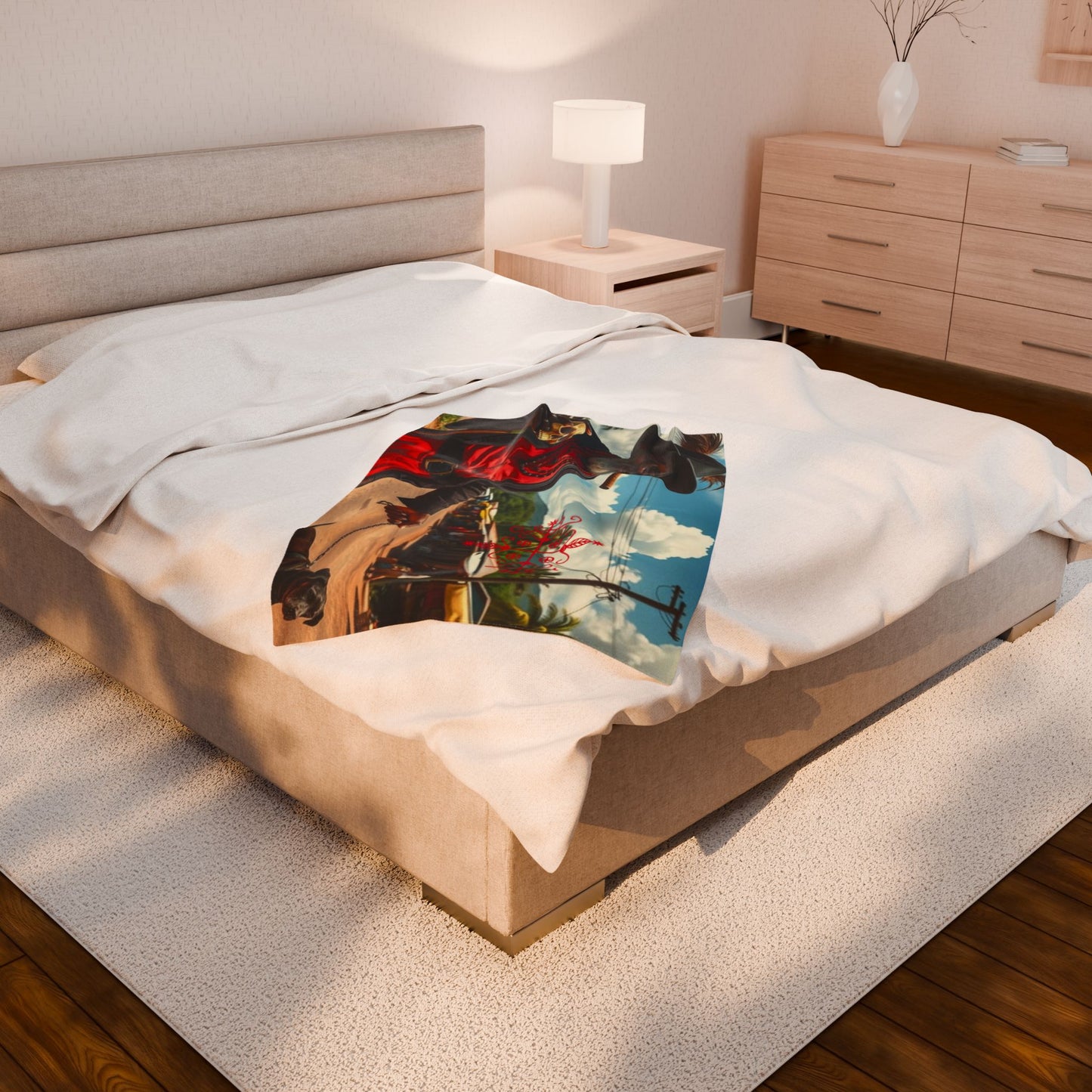Vibrant Artistic Velveteen Plush Blanket Papa Legba, Cozy Home Decor, Unique Gift, Comfort Throw, Festival Blanket, Warm Artistry