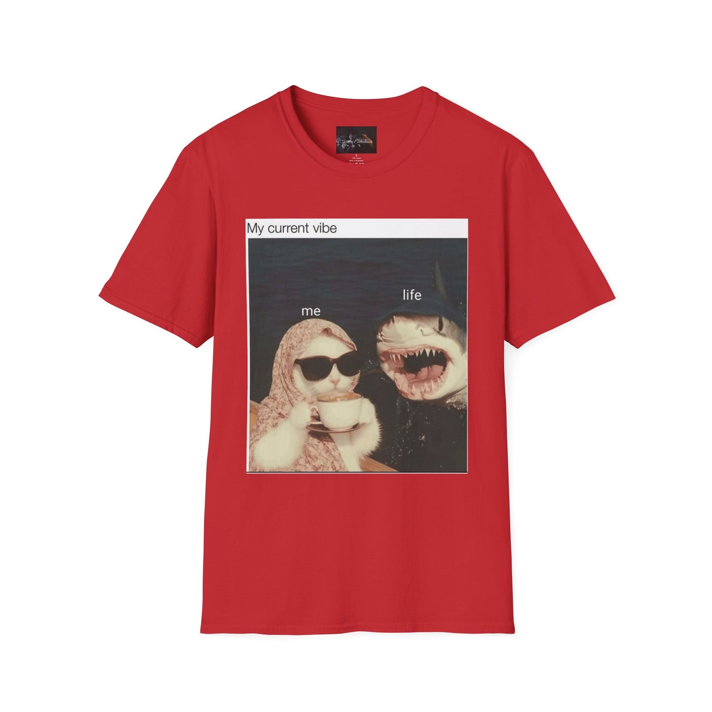 My Current Vibe T-Shirt, Funny Cat Shark Tee for Casual Outings, Unique Gift for Cat Lovers, Summer Style, Chill Vibes