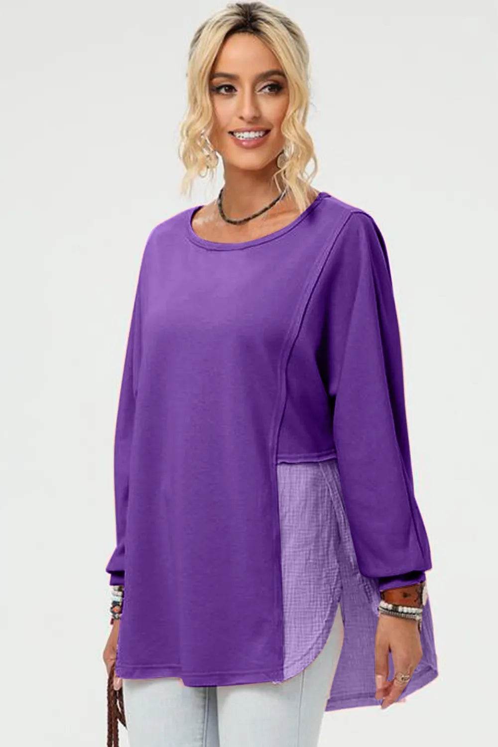 Double Take Full Size Long Sleeve High-Low T-Shirt - IntuitiveEncBoutique