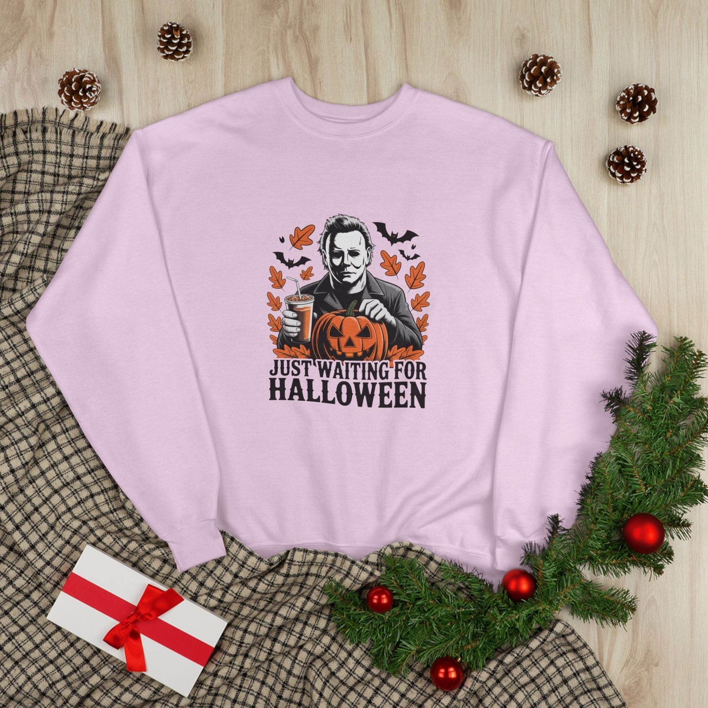Halloween Sweatshirt - Just Waiting for Halloween | Unisex Crewneck Pullover, Fall Fashion, Halloween Gift, Cozy Sweater, Eco-Friendly Wear - IntuitiveEncBoutique