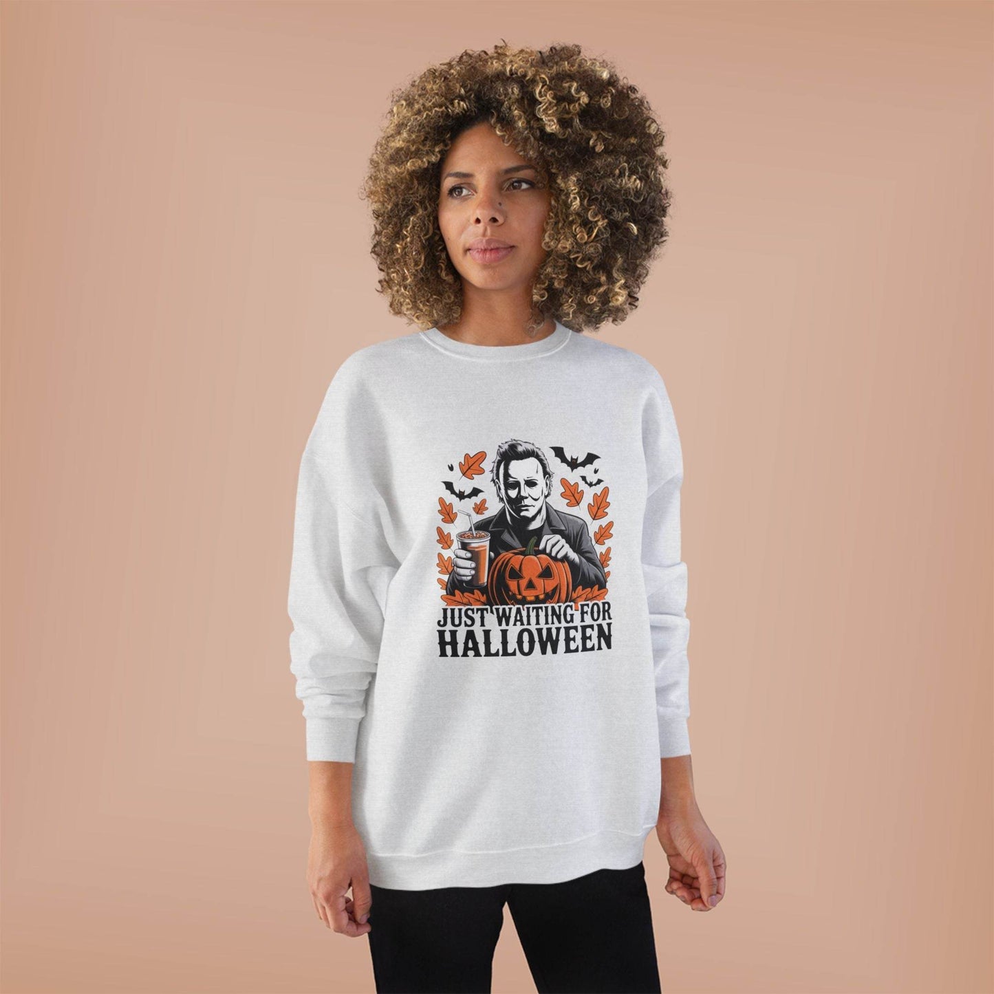 Halloween Sweatshirt - Just Waiting for Halloween | Unisex Crewneck Pullover, Fall Fashion, Halloween Gift, Cozy Sweater, Eco-Friendly Wear - IntuitiveEncBoutique