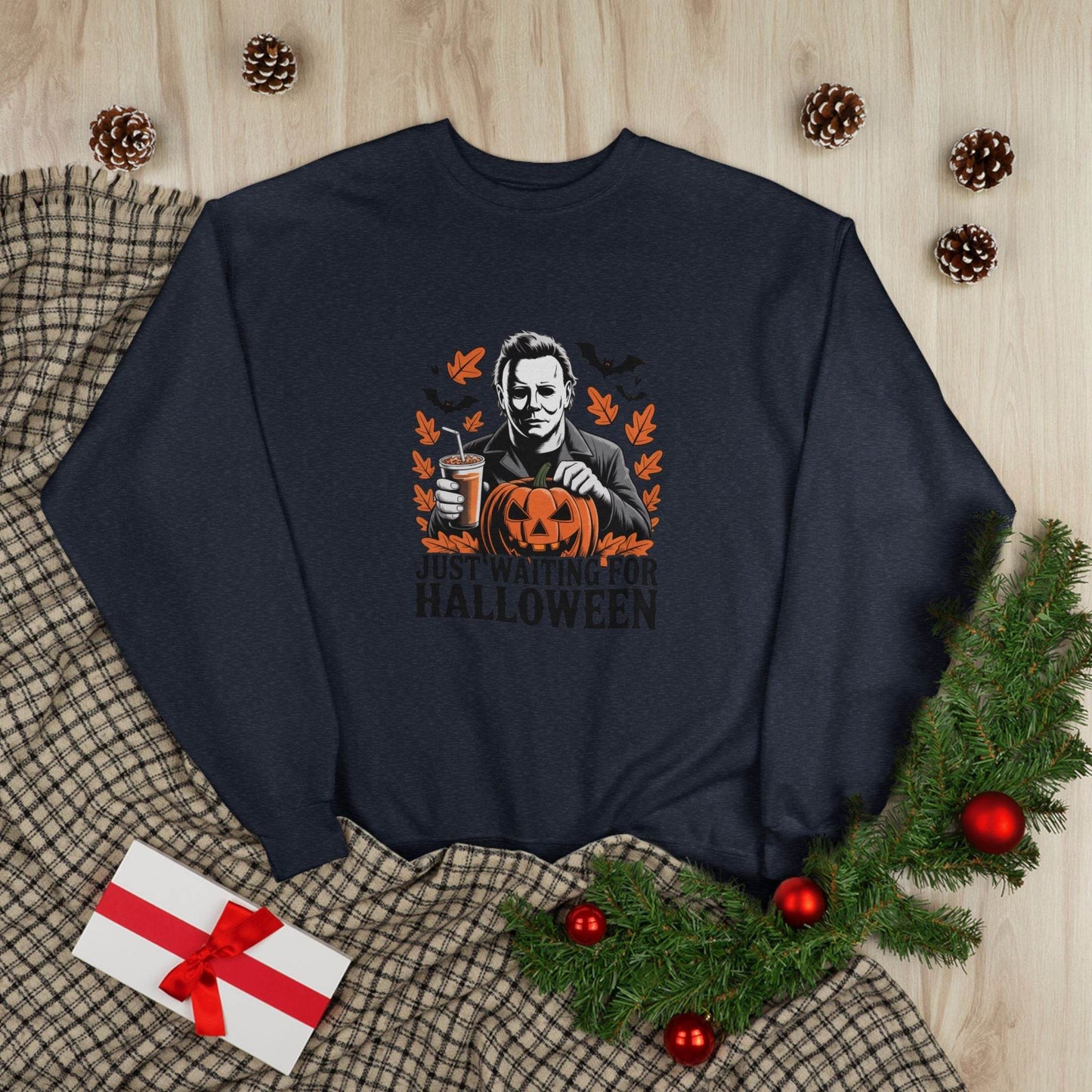 Halloween Sweatshirt - Just Waiting for Halloween | Unisex Crewneck Pullover, Fall Fashion, Halloween Gift, Cozy Sweater, Eco-Friendly Wear - IntuitiveEncBoutique